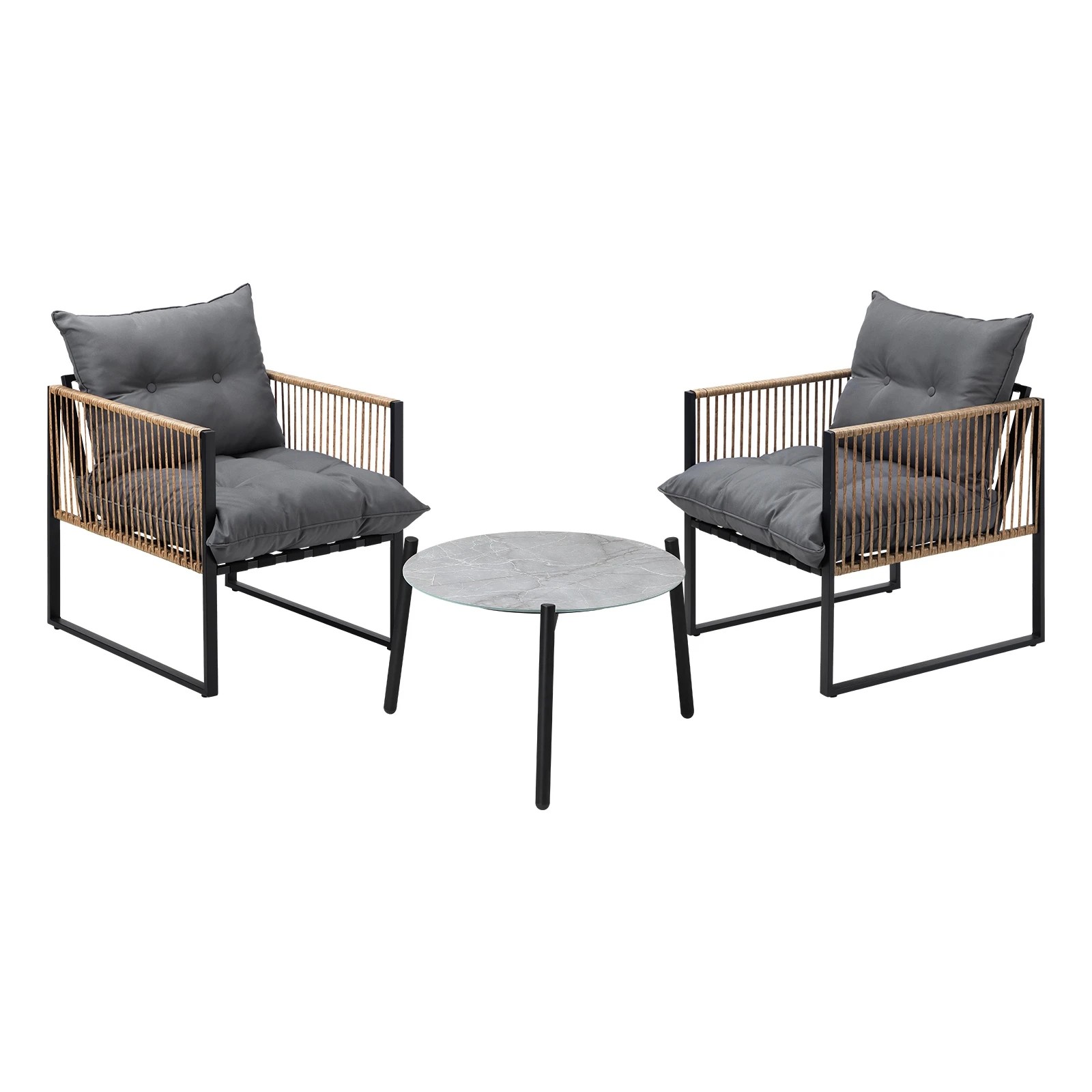 1 Livsip Outdoor Patio Set Furniture Grey 50cm Coffee Table Rattan Chairs 3pcs
 - Multi, 1 of 10