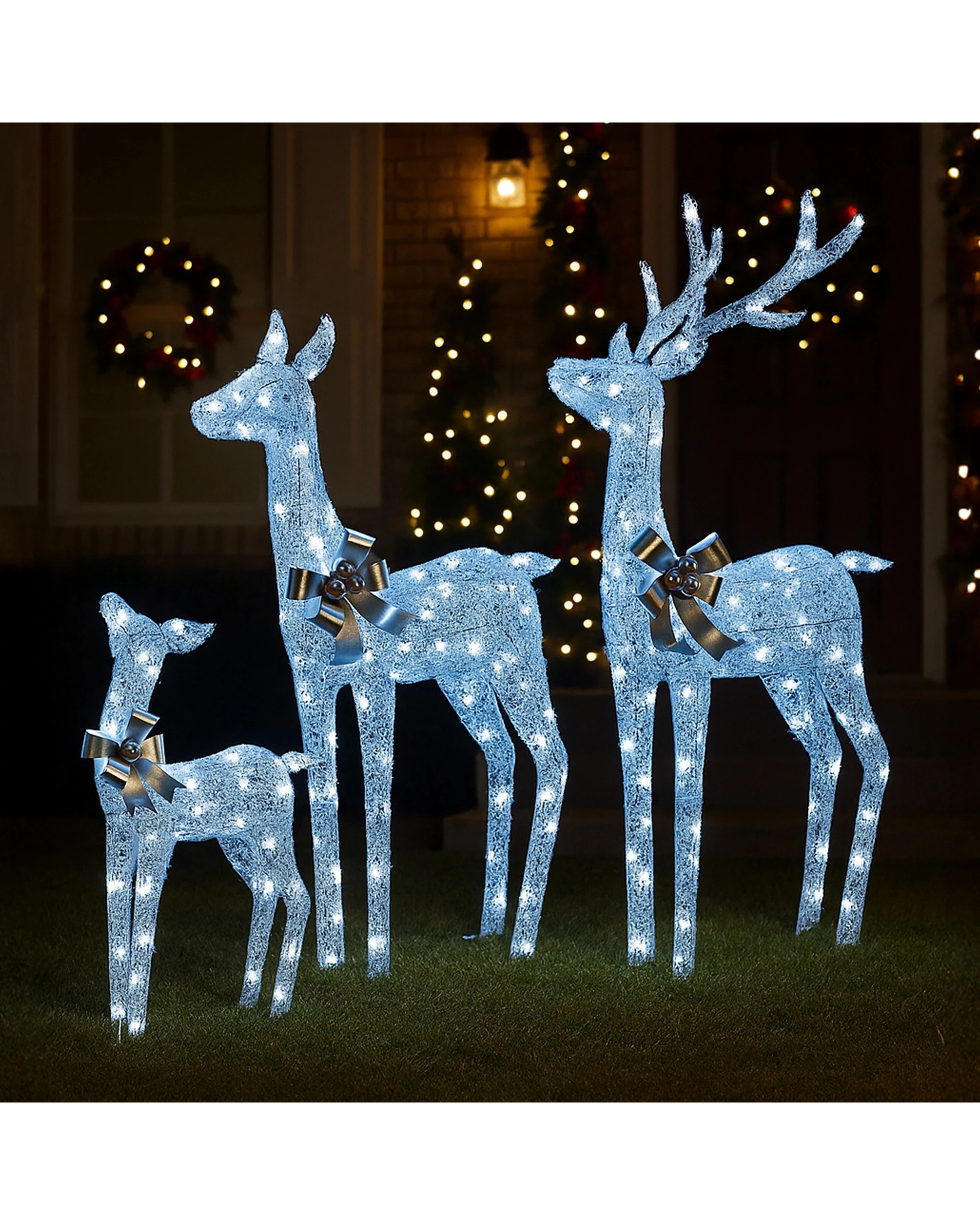 7 Christabelle Christmas Reindeer Display Set 3 Indoor Outdoor Decorations Acrylic Beads Cool White Led Lights Silver, 7 of 9