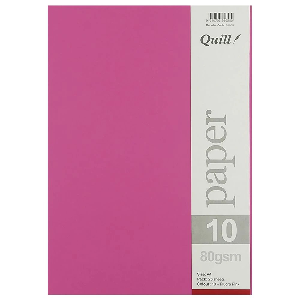 3 Quill A4 80gsm Paper Fluoro Pink 25 Pack, 3 of 3