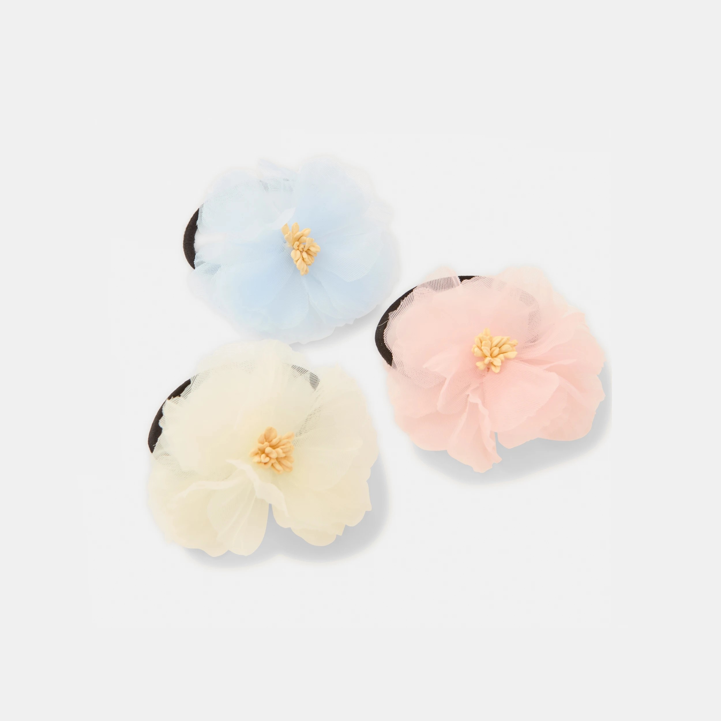 2 3 Pack Floral Hair Ties - Pink, Yellow and Blue, 2 of 4