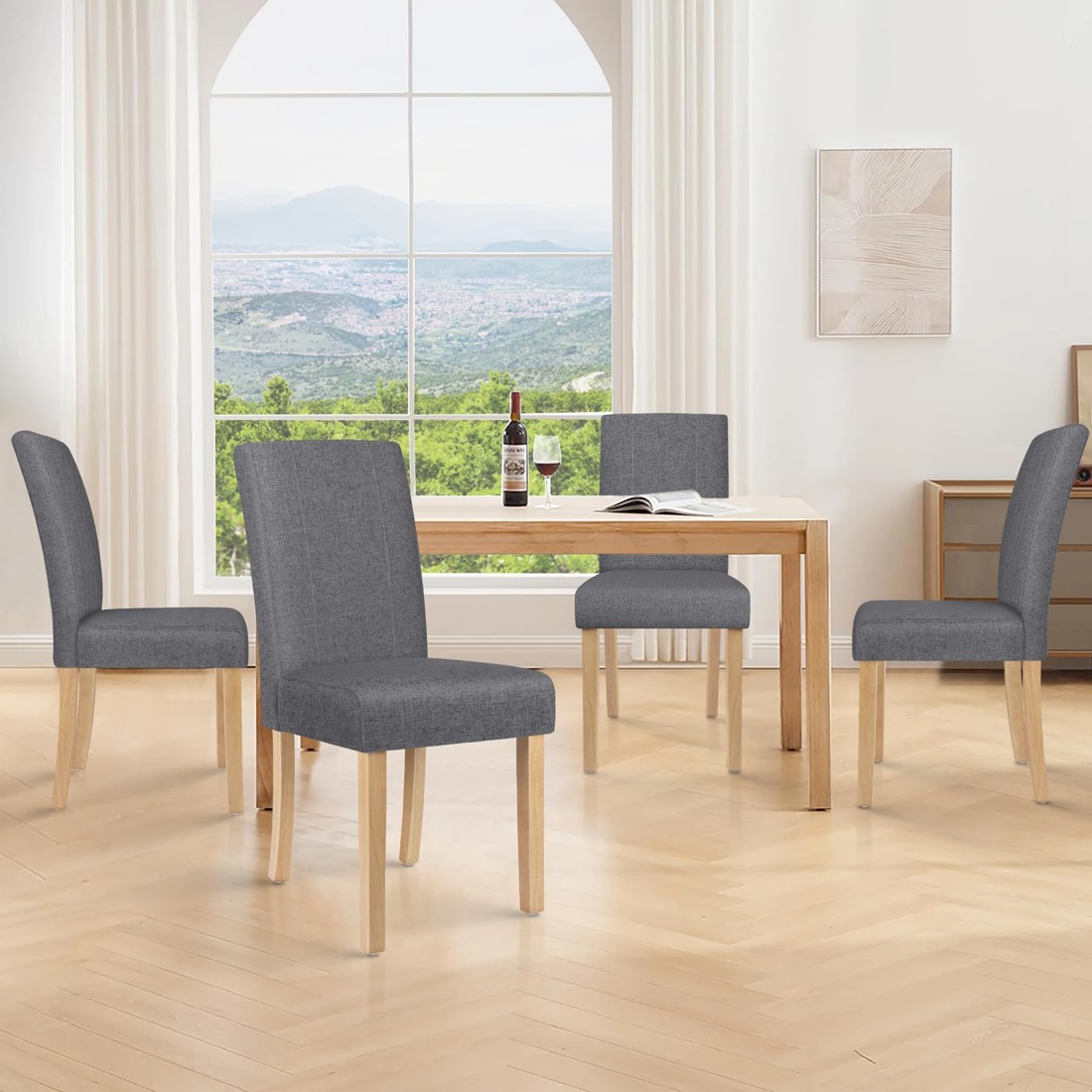 10 Alfordson 2x Dining Chair Cafe Kitchen Lounge Padded High-Back Wood Fabric - Grey, 10 of 10