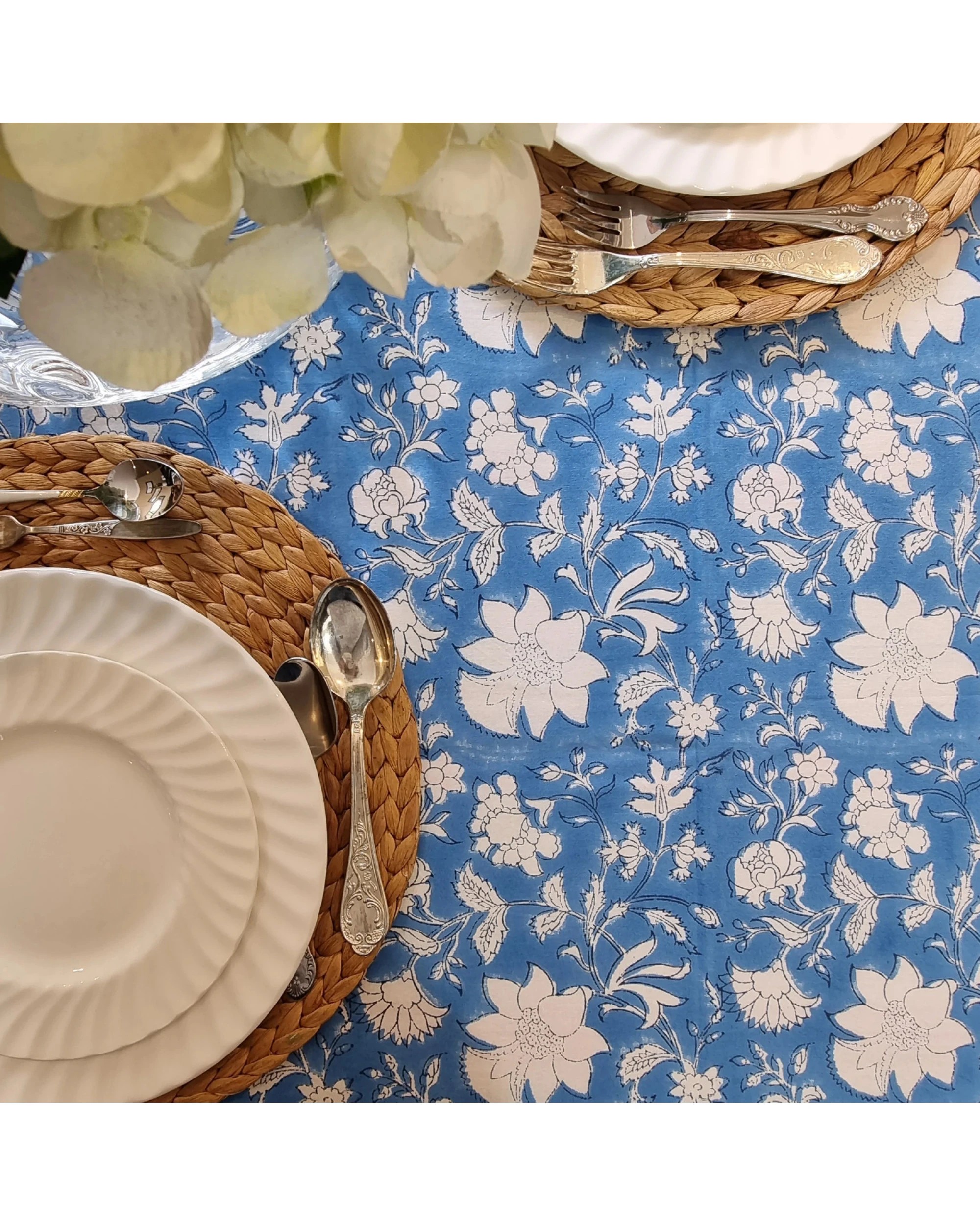 3 Kolka Rectangle Tablecloth Table Cover Flower Pattern Dining Table Cloth - Blue Bellflower, 3 of 4