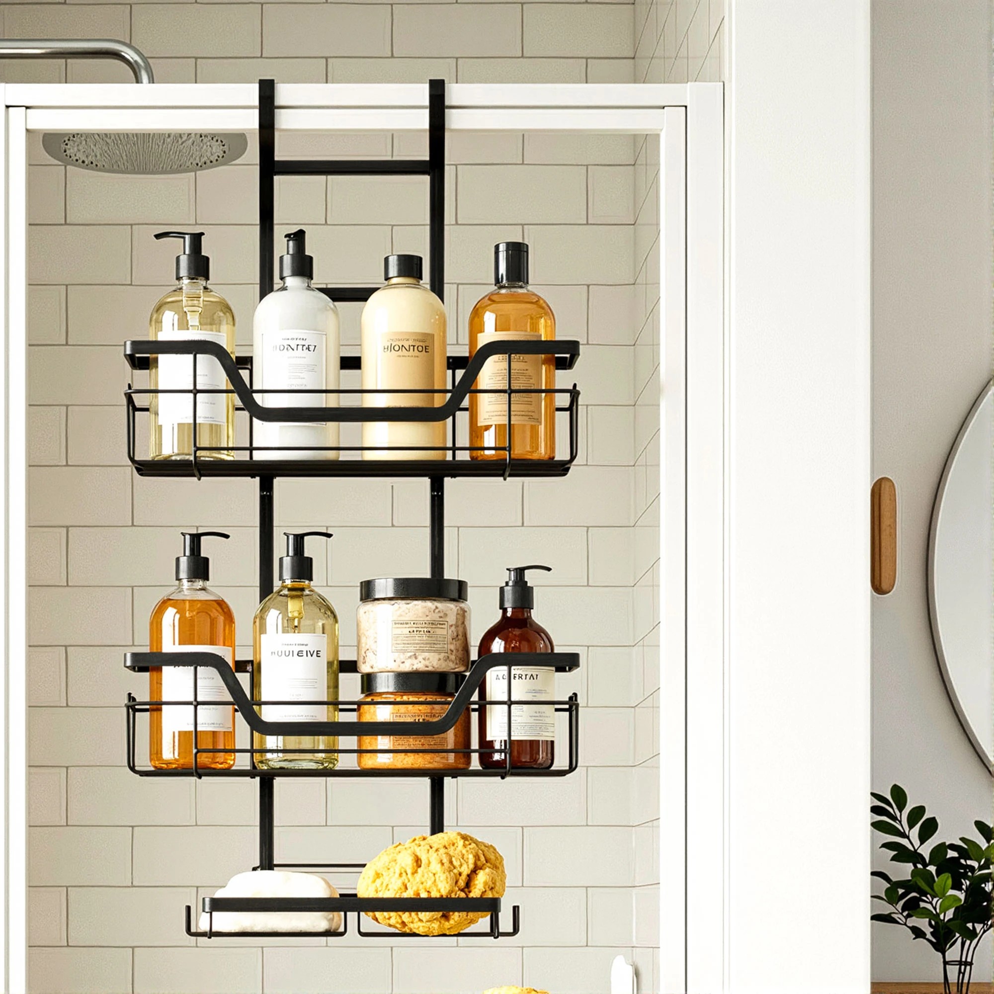 4 Artiss 2X 3 Tier Over The Door Shower Caddy Hanging Bathroom Storage Organizer - Black, 4 of 9