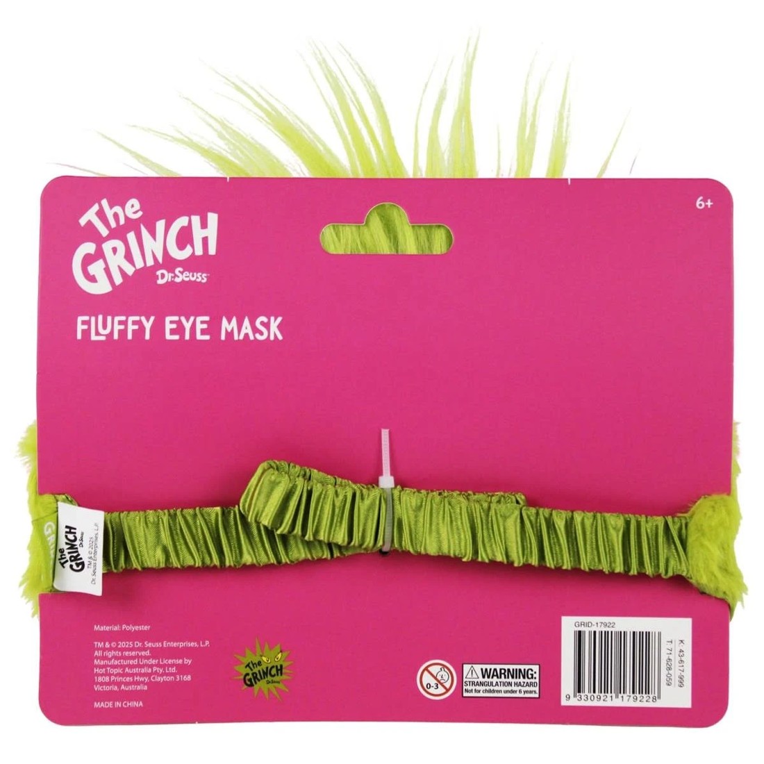 2 Dr. Seuss The Grinch Fluffy Eye Mask - Green, 2 of 2