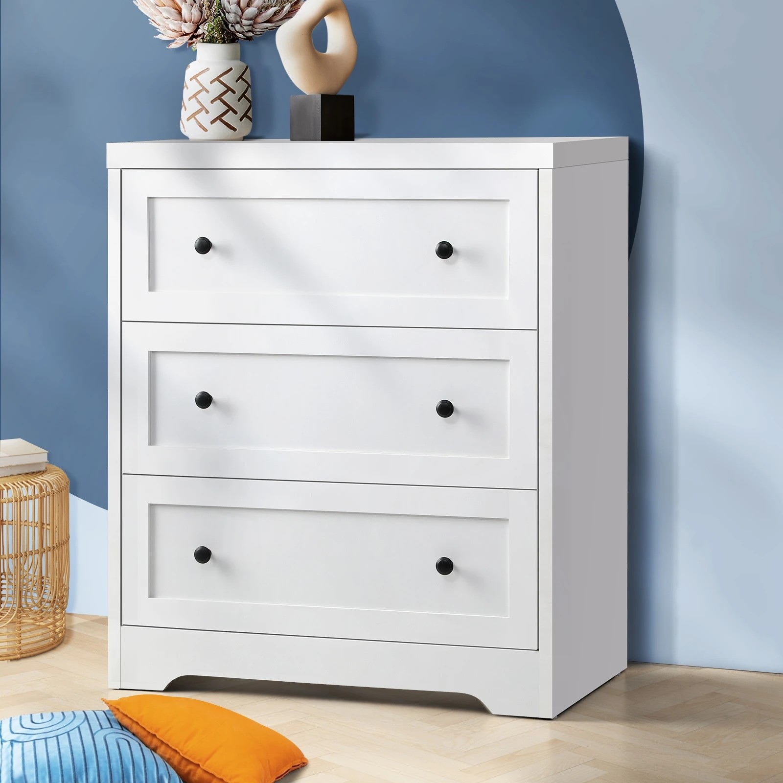 2 Oikiture Chest of Drawers 3 Drawers Tallboy Storage Cabinet - White, 2 of 8