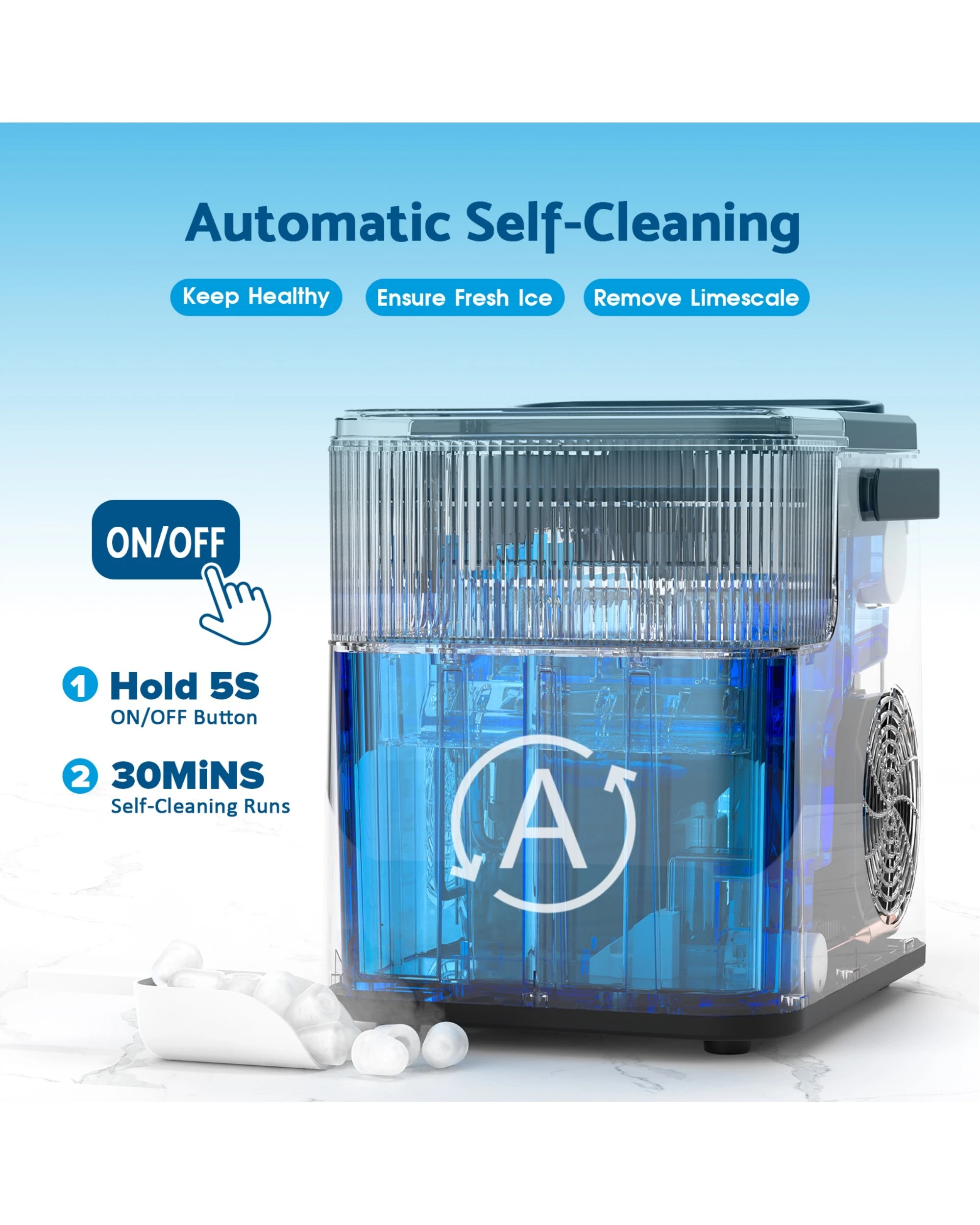 4 Advwin 12KG Portable Ice Maker w/ Self-cleaning Navy Blue, 4 of 7