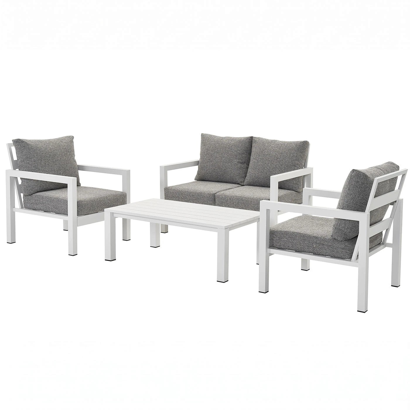 1 Moda Living Manly 4 Seater White Aluminium Sofa Lounge Set - Textured Grey Cushions - White, 1 of 10