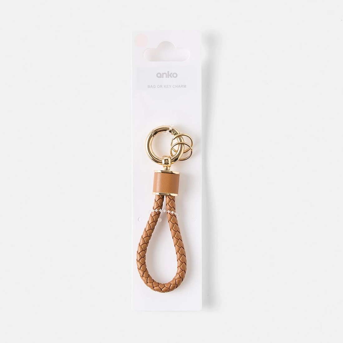 1 PU Loop Keyring - Gold Tone and Tan, 1 of 3