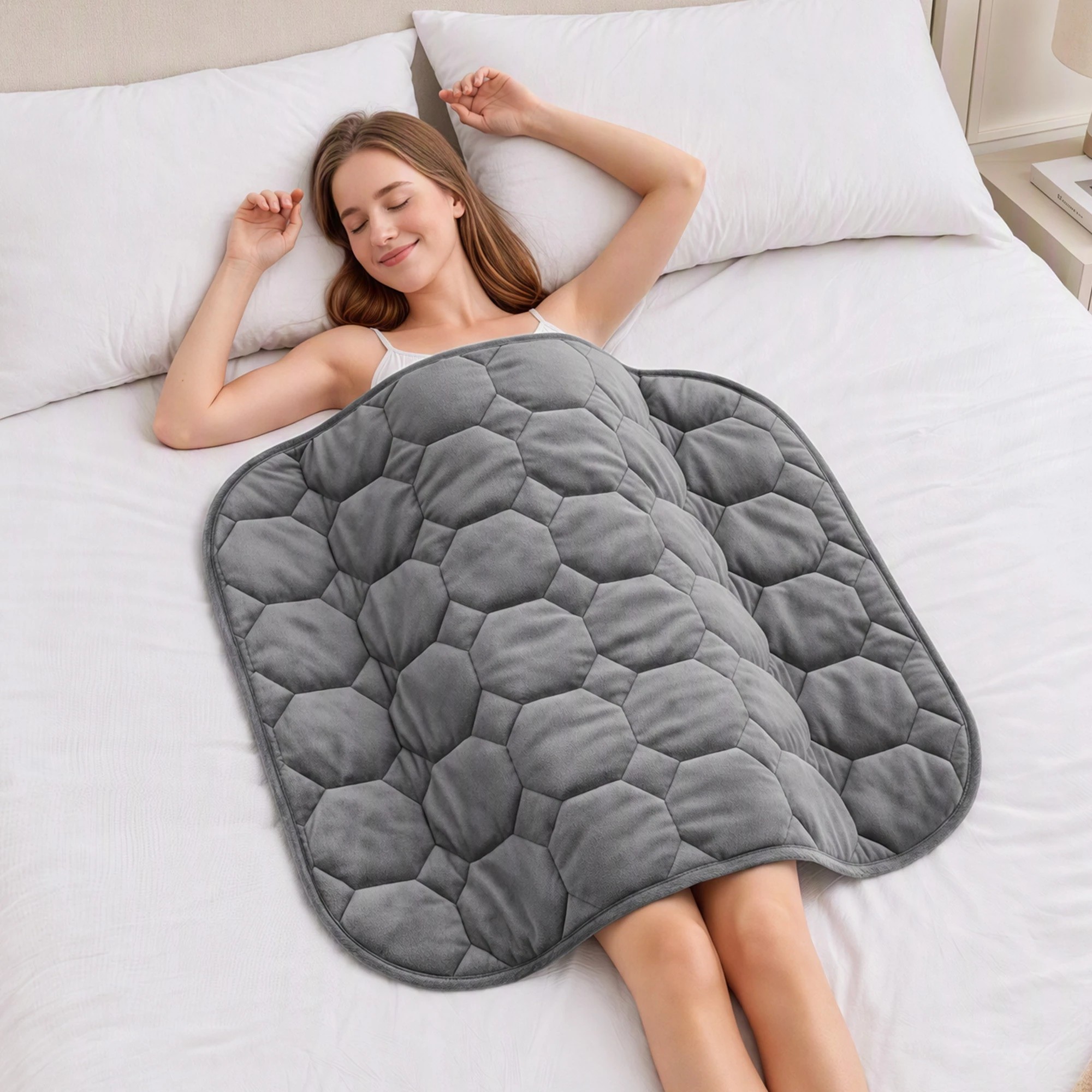9 Giselle Bedding Weighted Lap Blanket 3.2KG Crystal Quilted Glass Bead Fill for Sofa Office - Grey, 9 of 9