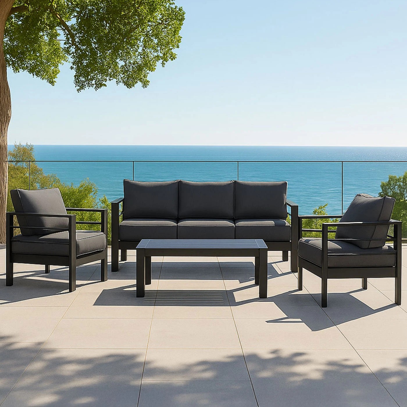 1 Moda Living Paris 5 Seater Charcoal Aluminium Sofa Lounge Set - Dark Grey Cushion - Charcoal, 1 of 7