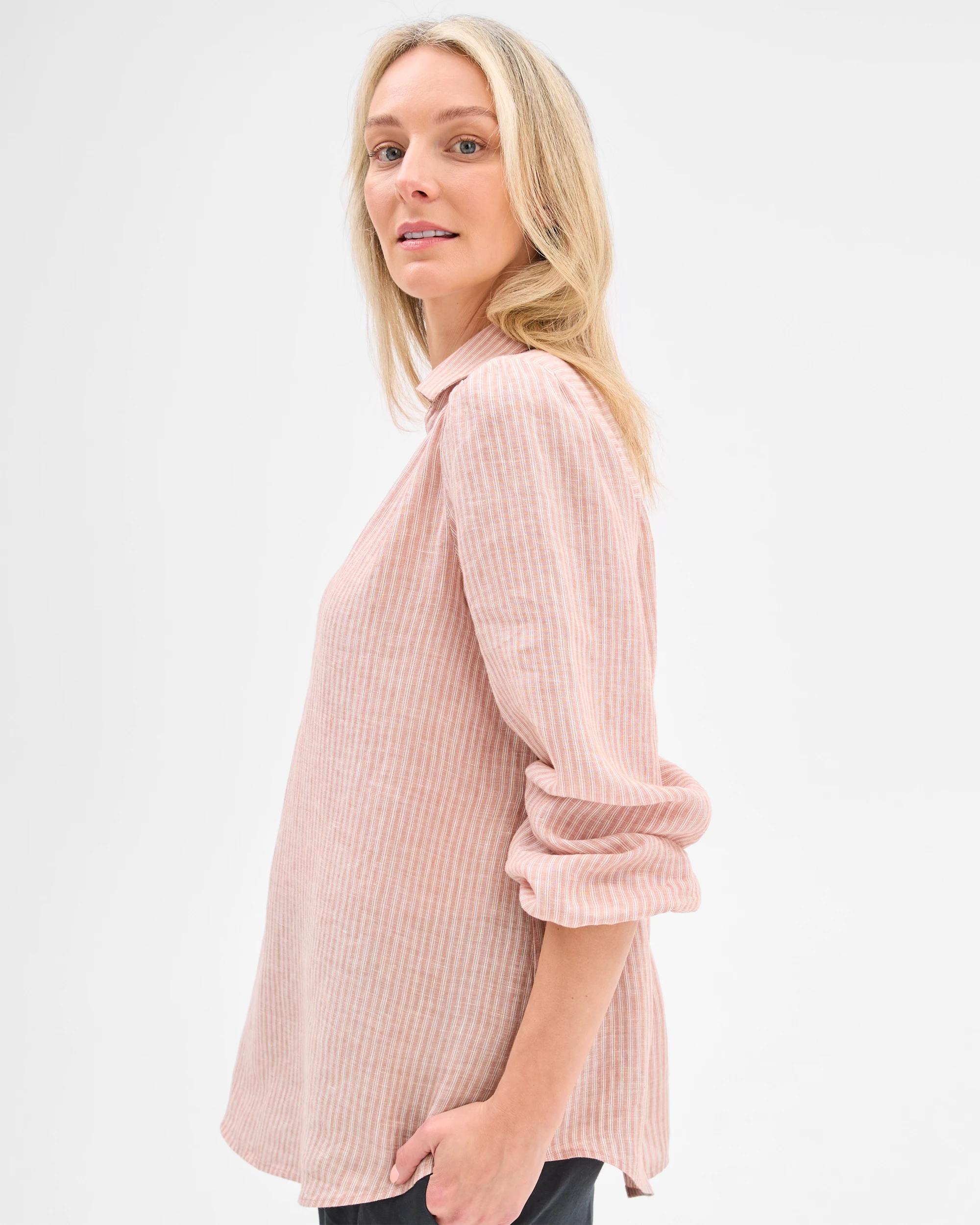 3 Target Maternity European Linen Popover Blouse PECAN STRIPE, 3 of 5