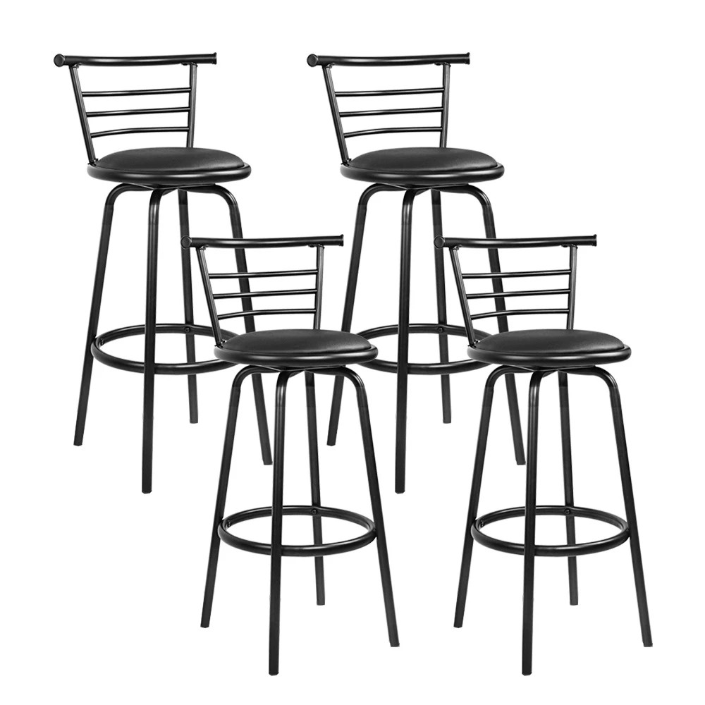 1 Artiss 4x Bar Stools Swivel Leather Padded Metal - Black, 1 of 5