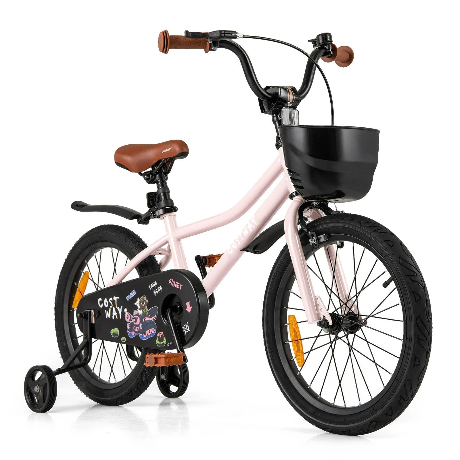 1 Costway 46cm Kids Bike w/Training Wheels & Adjustable Seat Push Pedal Bike Bicycle - Green, 1 of 2