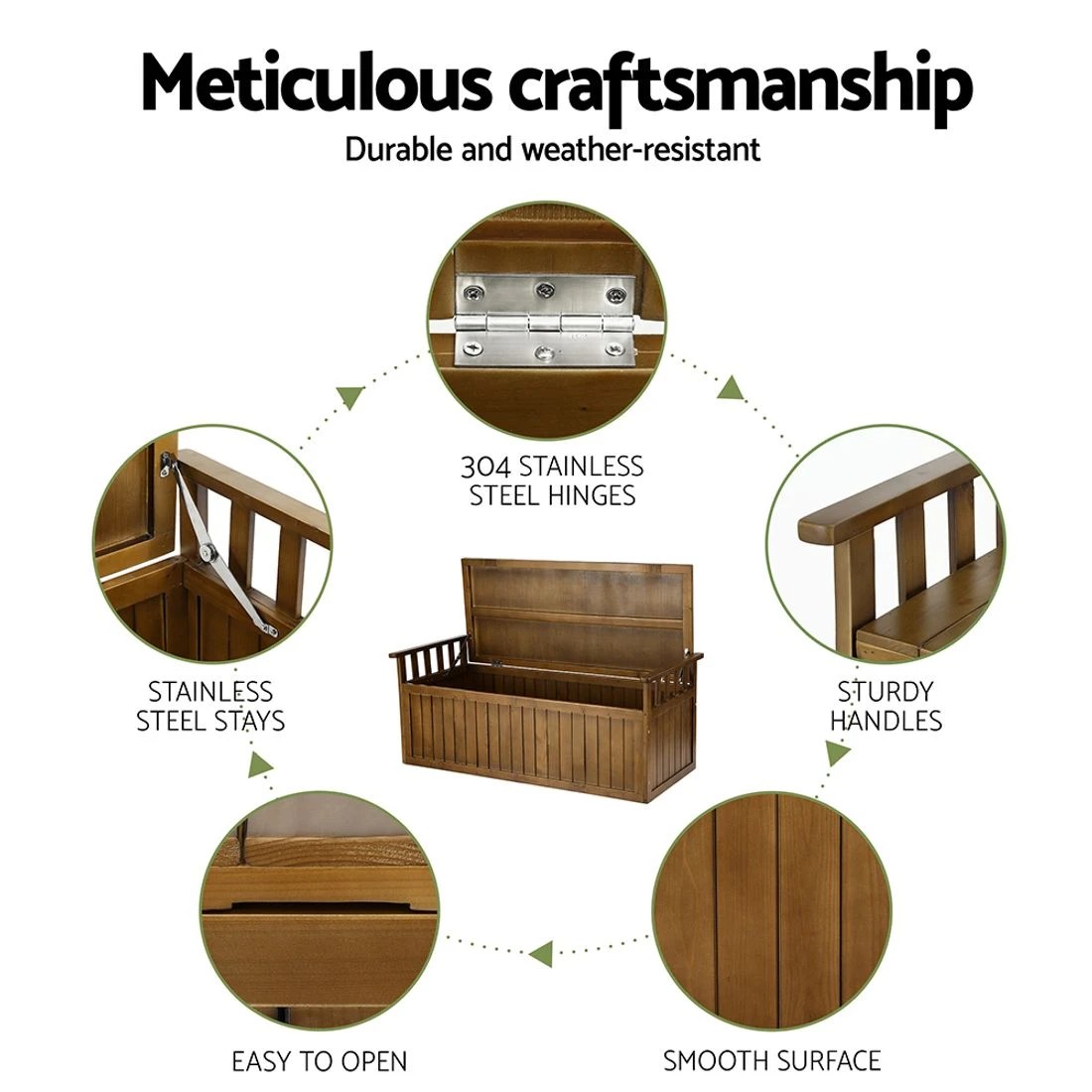 7 Gardeon XL Outdoor Storage Bench Fir Wood Seat Weather Resistant Lift Top Garden Toy Cushion Chest Durable - Brown, 7 of 8