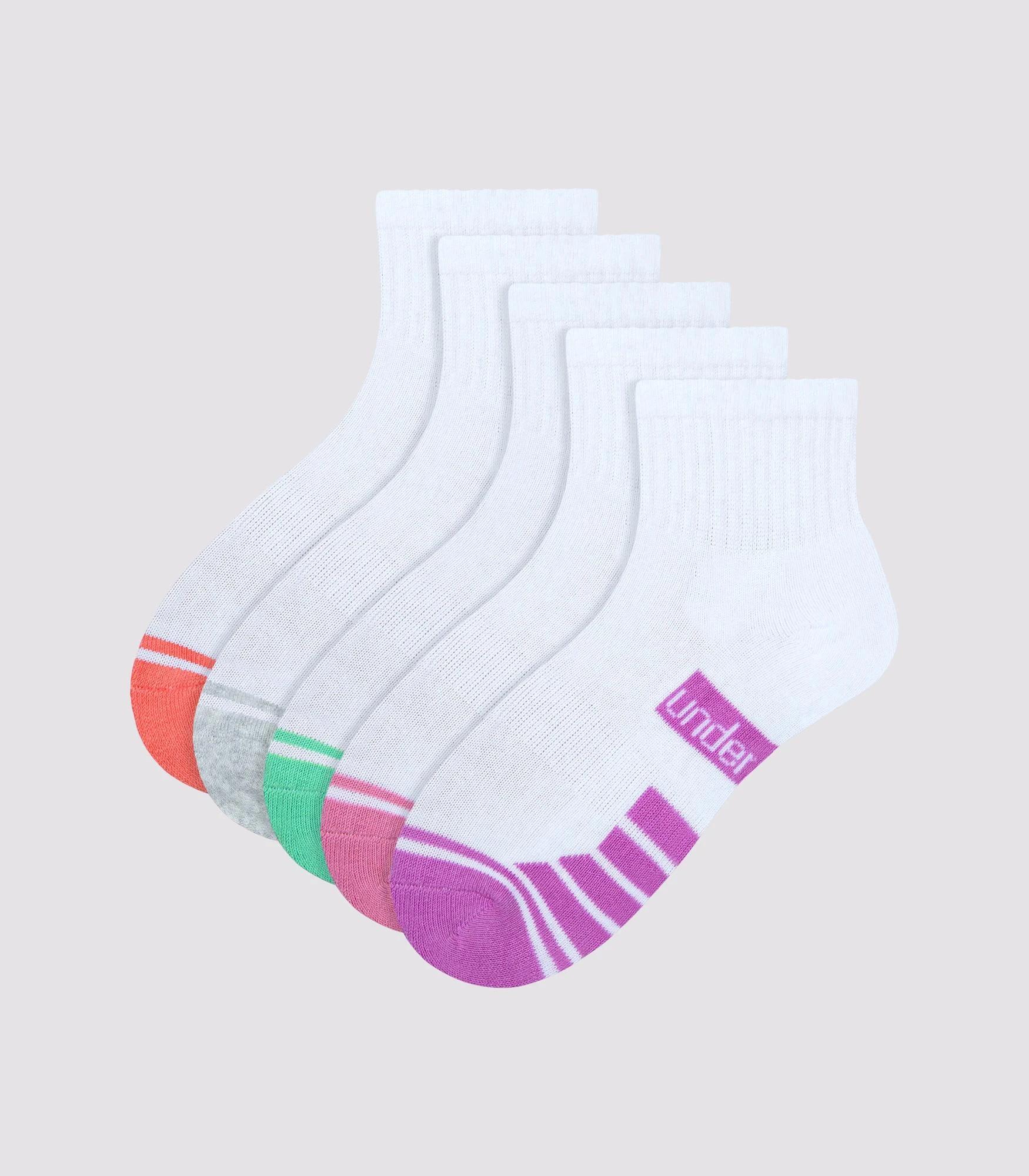 1 Kids Cushioned Sport Quarter Crew Socks 5 Pack - Underworks WHITE, 1 of 2