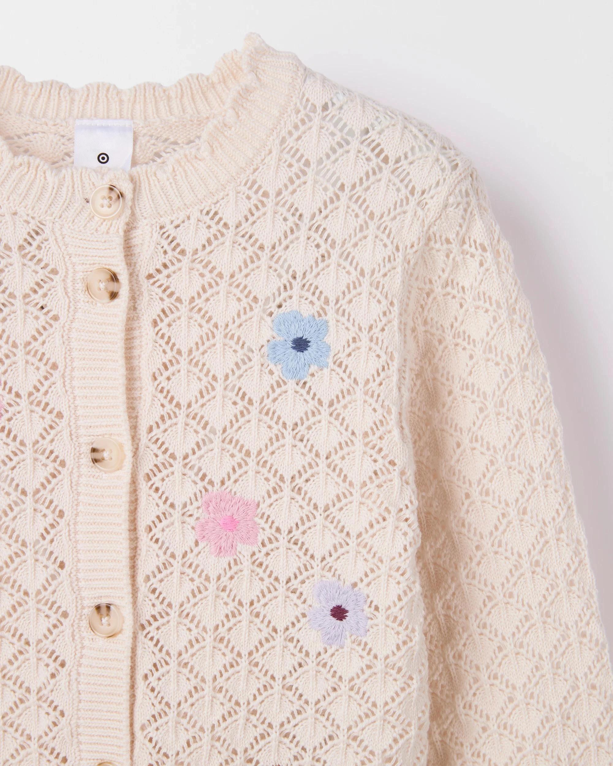7 Target Kids Australian Cotton Lightweight Knit Cardigan DITSY CREAM, 7 of 7