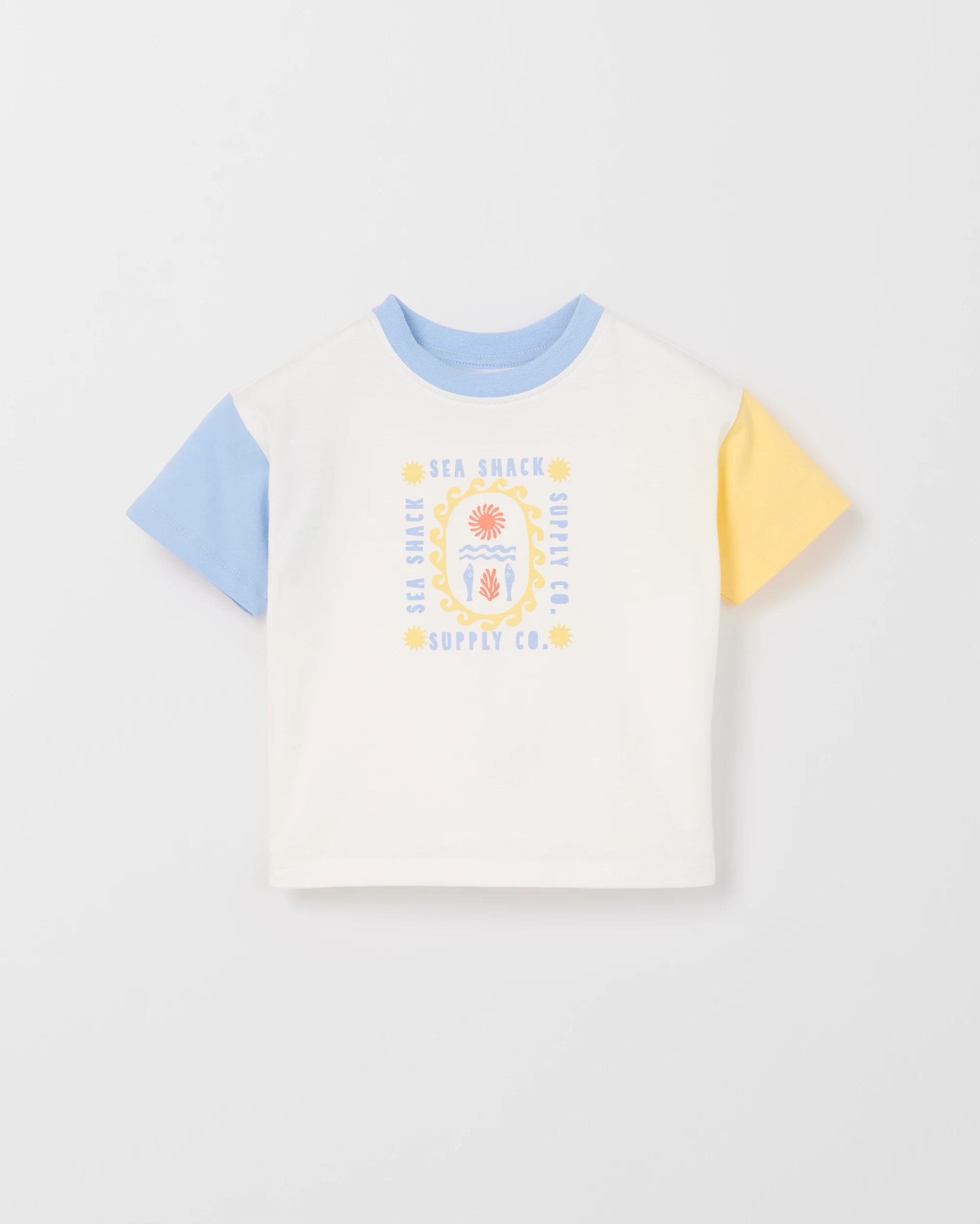 1 Target Baby Baby Organic Cotton Placement Print Oversized T-Shirt SEASHACK CLOUD DANCE CREAM, 1 of 2
