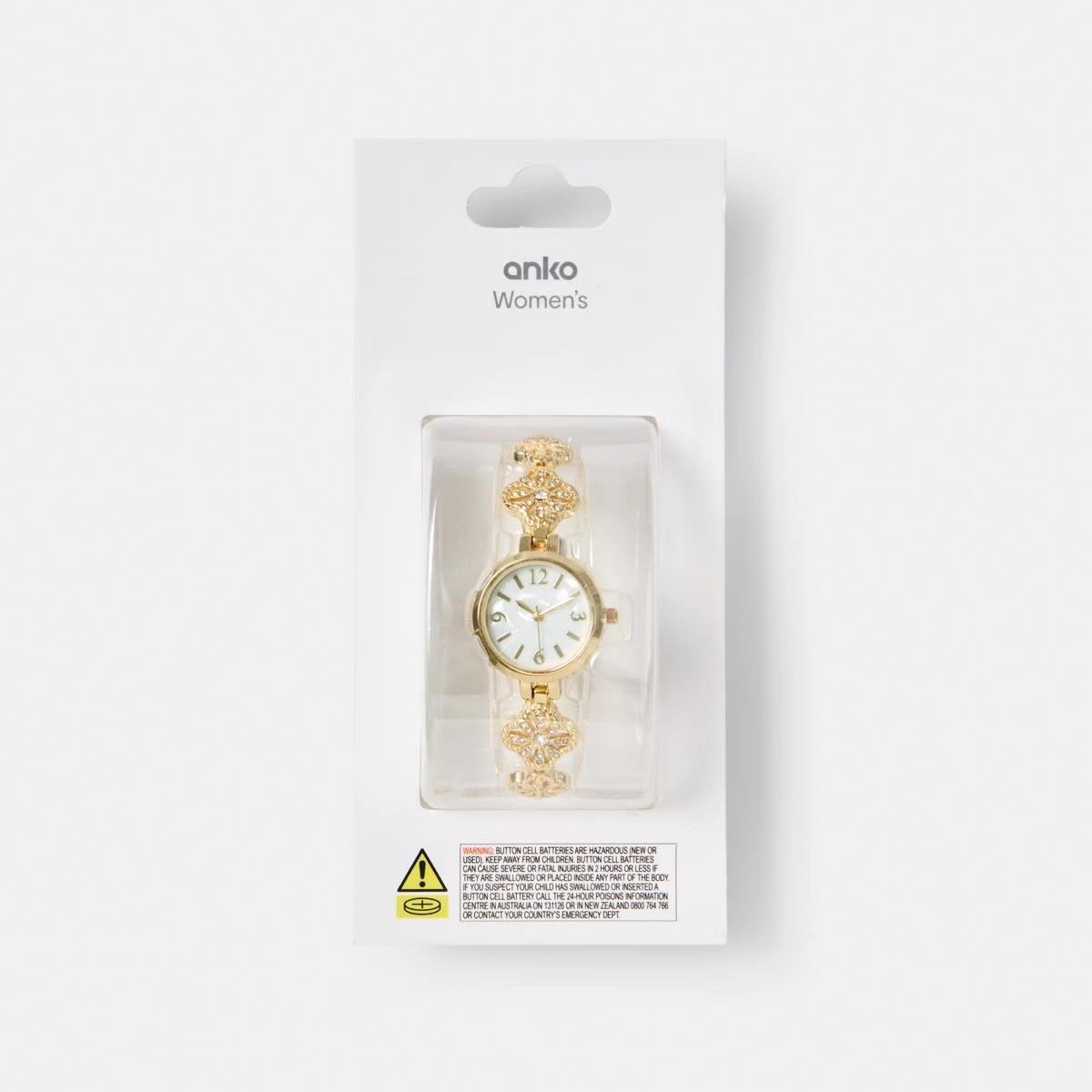 5 Womens Metal Flower Watch - Gold Tone Gold, 5 of 6