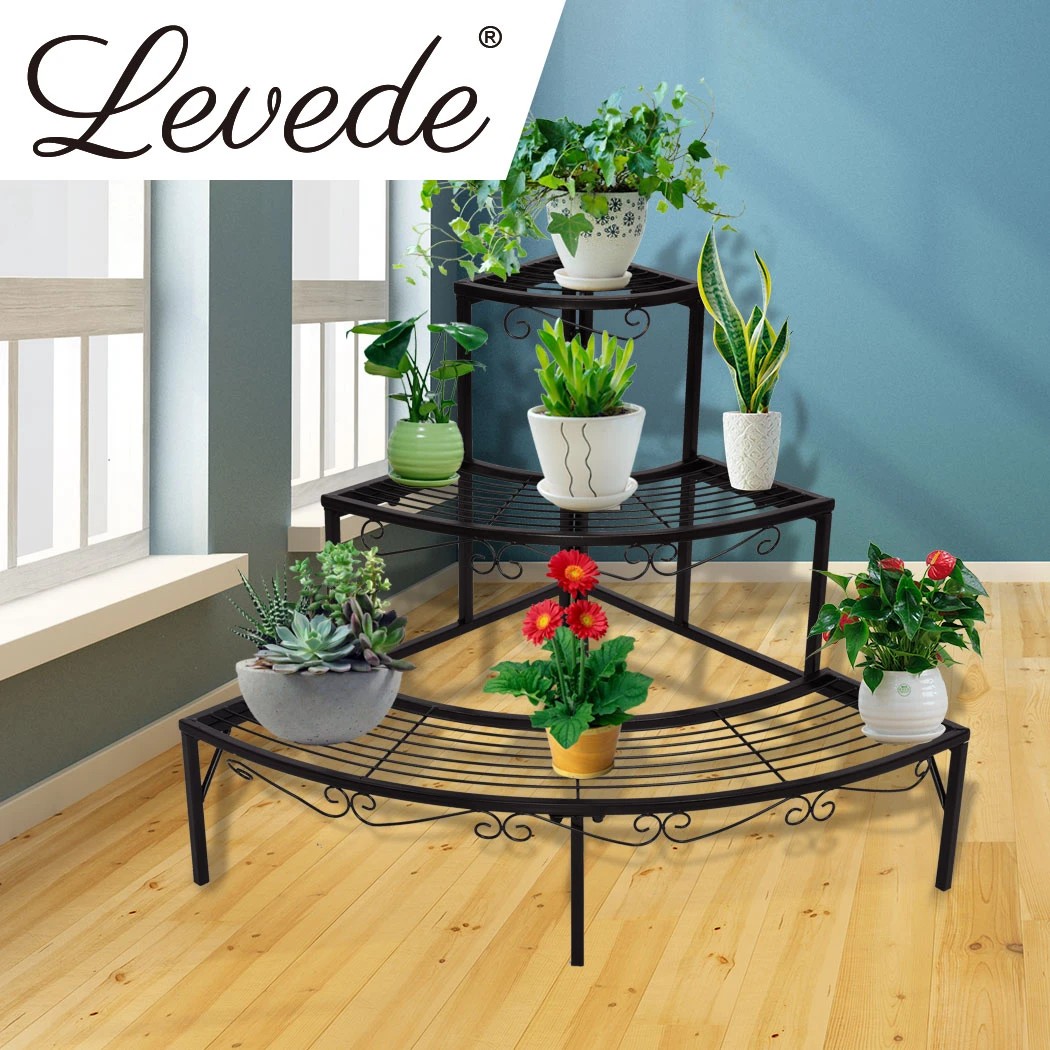7 Levede 3 Tier Corner Shape Metal Plant Stand - Black, 7 of 8