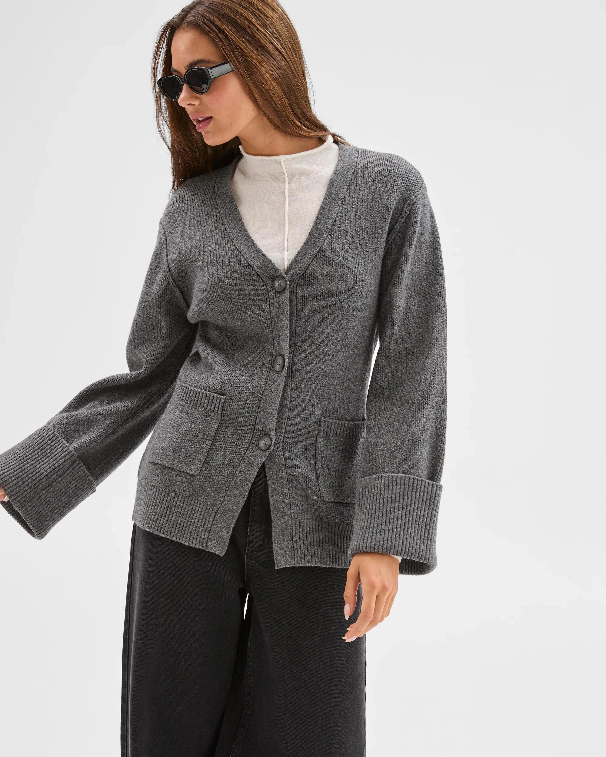 4 Lily Loves Australian Cotton Blend Longline Cardigan CHARCOAL, 4 of 7