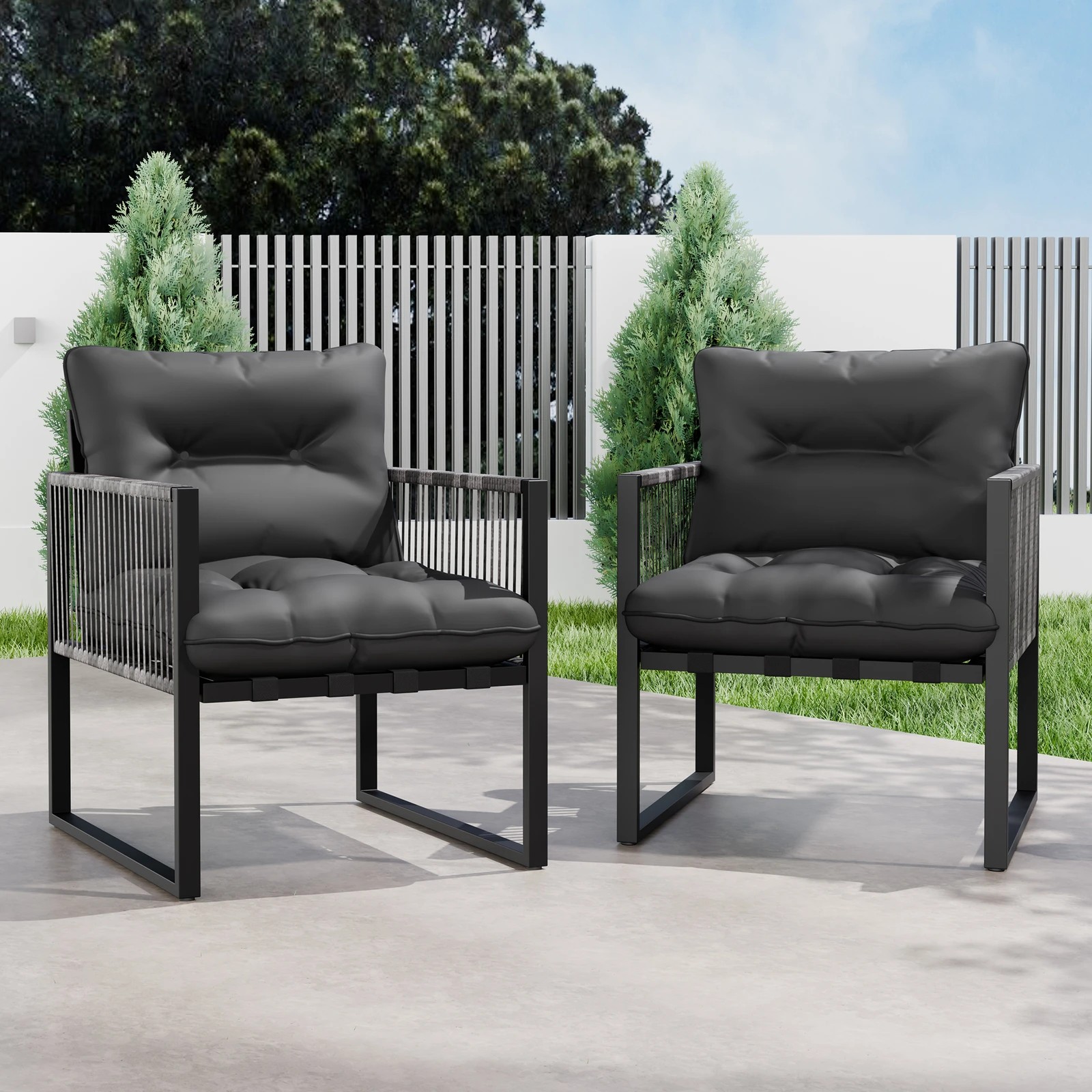 9 Alfordson Outdoor Furniture 2x Lounge Chairs Patio Garden Armchair Rattan Chair - Black Grey, 9 of 9