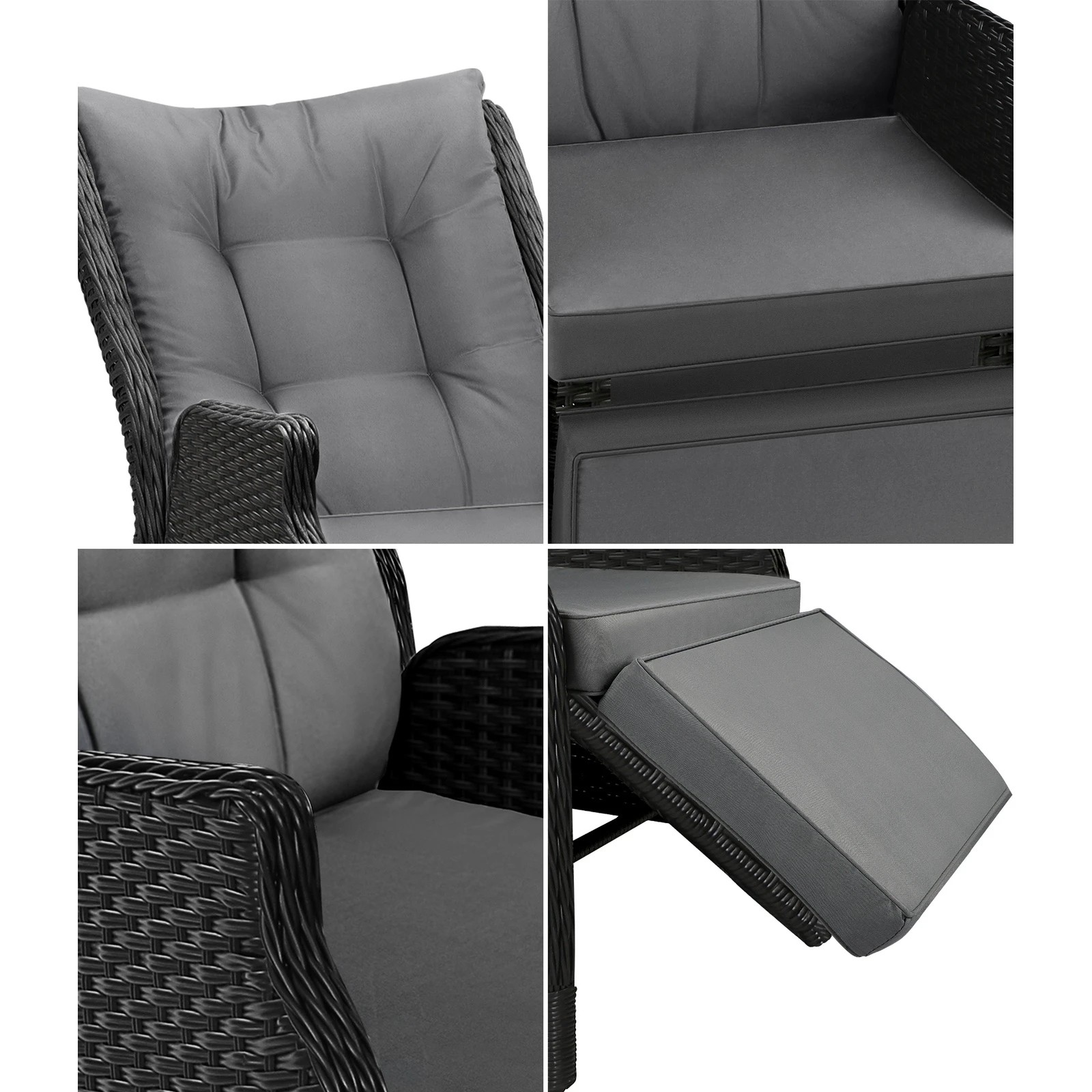 6 Livsip Sun Lounge Outdoor Recliner Chair &table Outdoor Furniture Patio Set Of 3
 - Black, 6 of 10