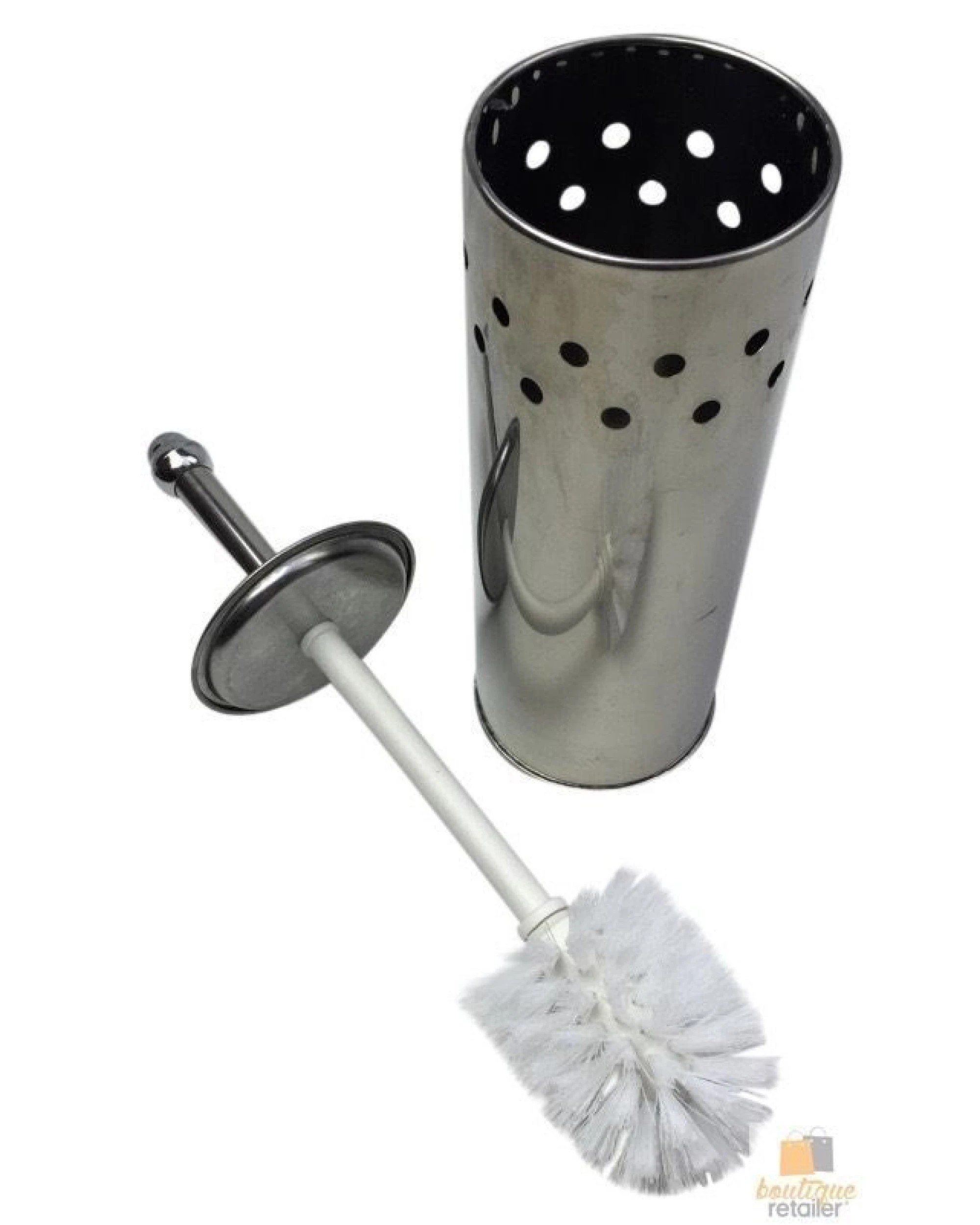 7 BR Home Toilet Brush Holder Metal Stainless Steel Bathroom Set Handle Round Cover Clean, 7 of 8