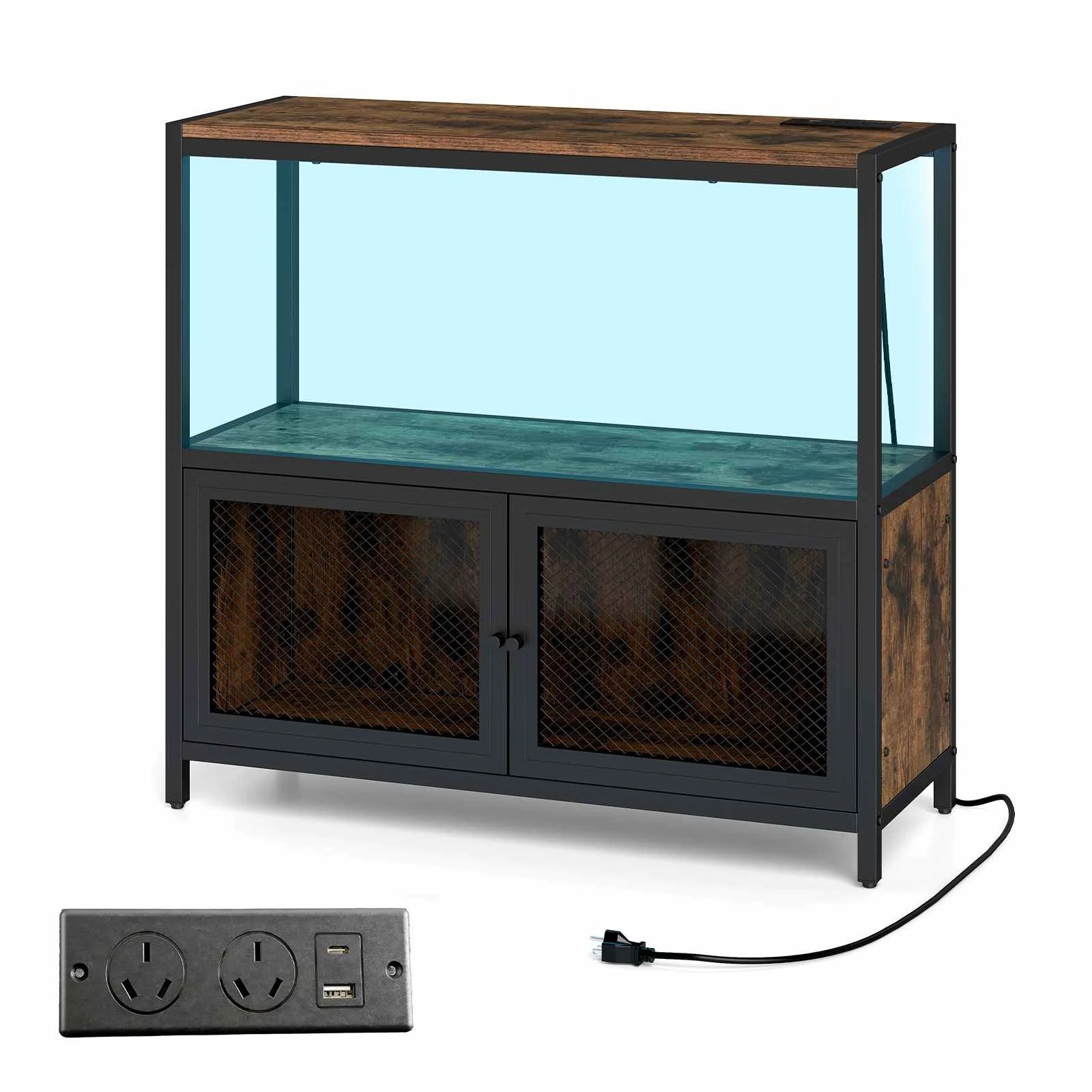 1 Costway Coffee Bar Cabinet LED Lights Industrial Buffet Sideboard - Brown, 1 of 4
