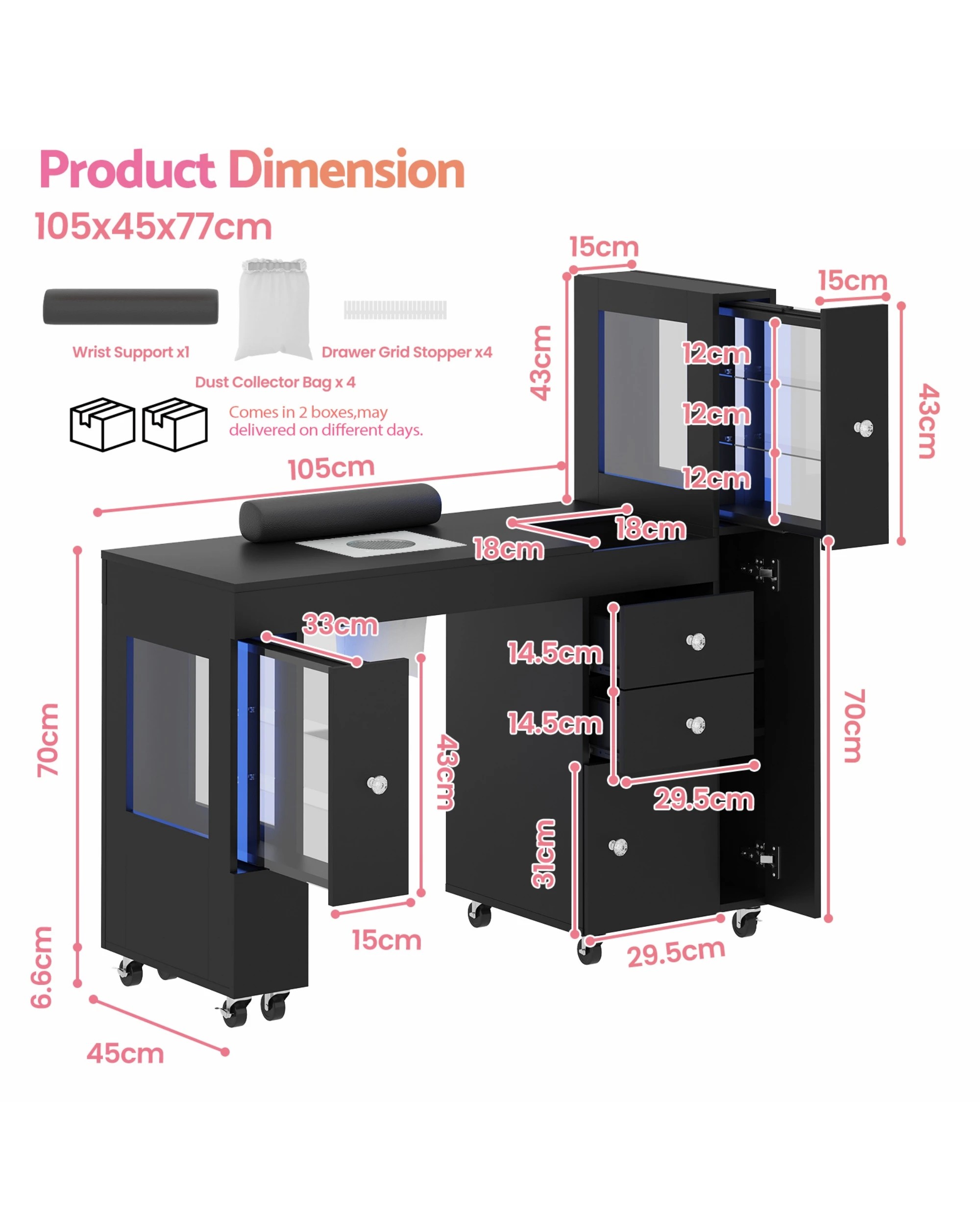 2 Advwin Manicure Table With Led Light Display Cabinet Dust Collector, 2 of 4