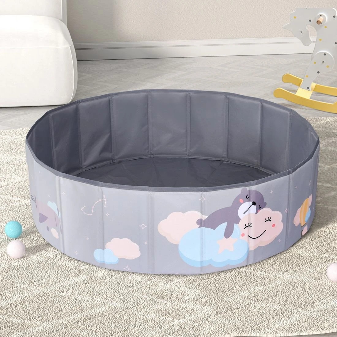 3 Keezi Kids Ball Pool Pit Toddler Ocean Play Foldable Child Playhouse Storage Bag - Grey, 3 of 4