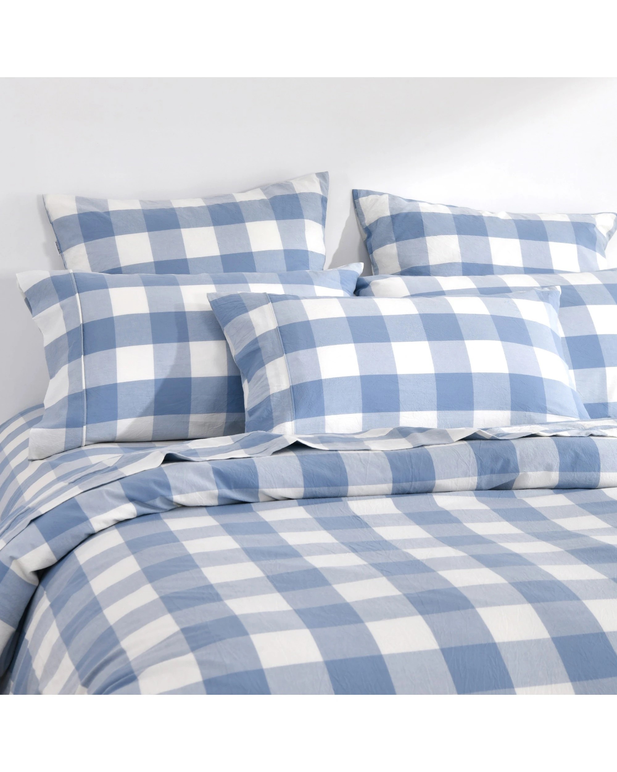 7 Dreamaker Remy Yarn Dyed Washed Cotton Checkered Sheet Set - King Bed - Cornflower, 7 of 7