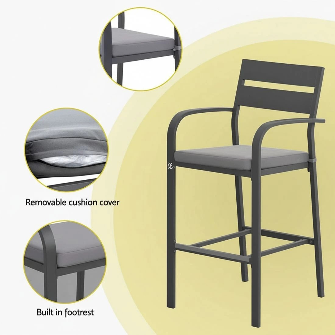 6 Gardeon 3Pcs Outdoor Bar S - Black, 6 of 7