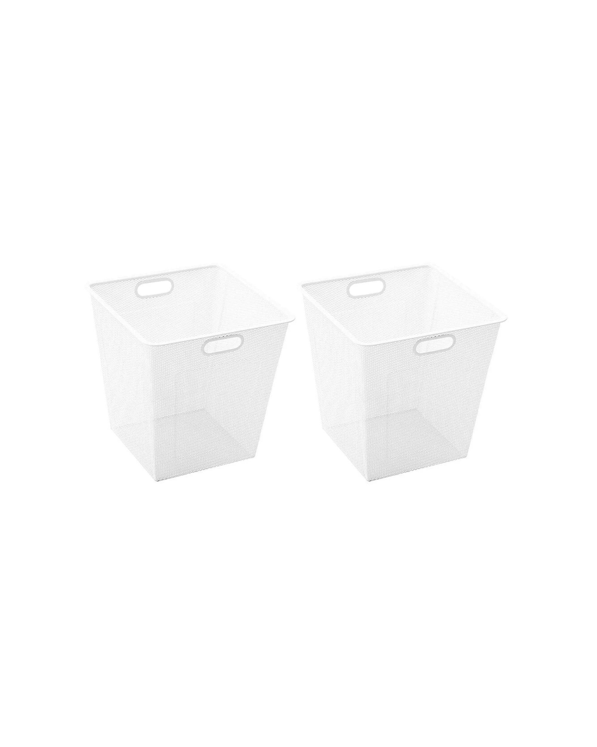 1 BOXSWEDEN Mesh Storage Basket 33cm x 33cm 2PK Wire Handle Organiser Durable - White, 1 of 4