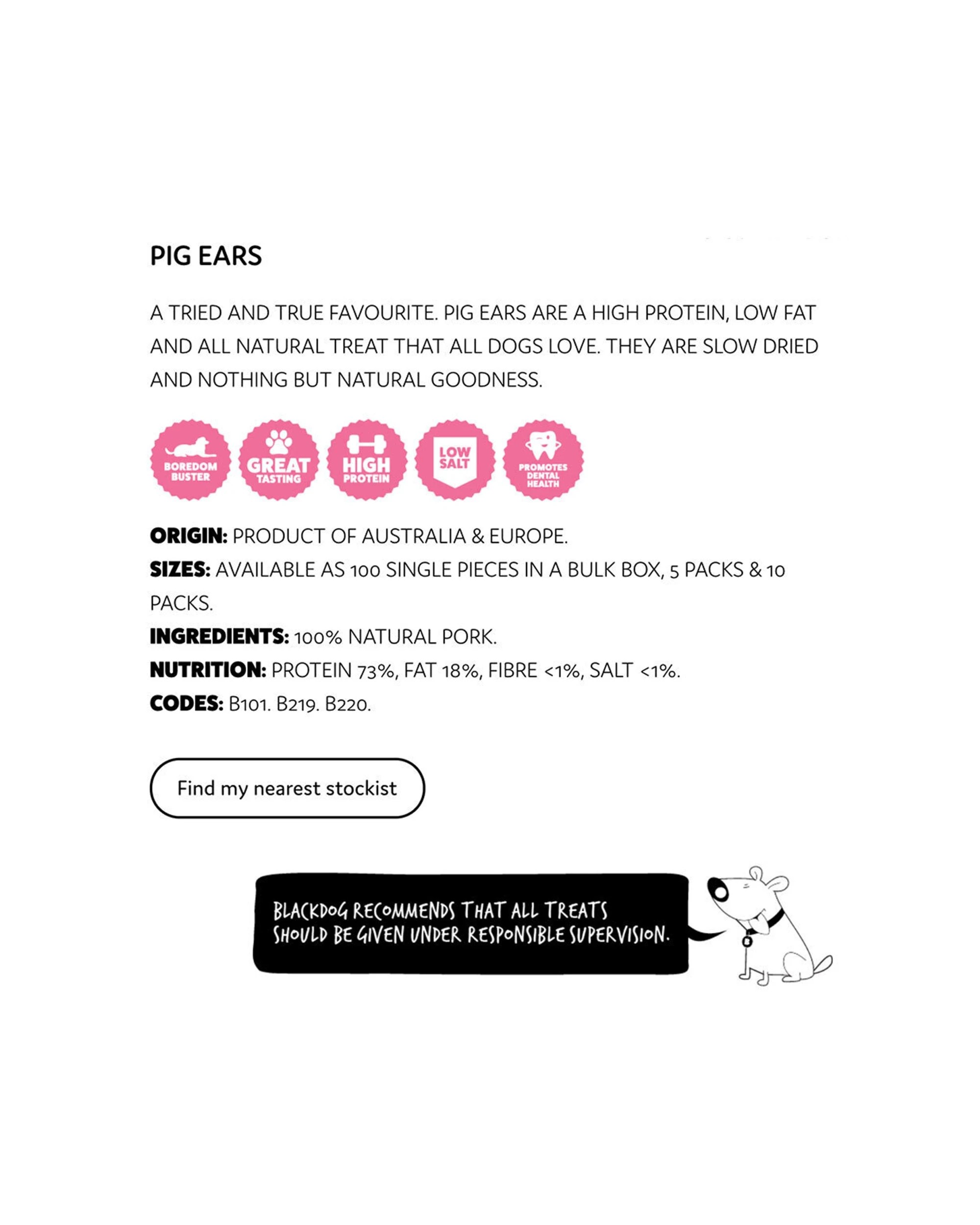 2 Blackdog 10pc Naturally Good Dog Pigs Ears Treats - High Protein Chews For Dogs - Brown, 2 of 4