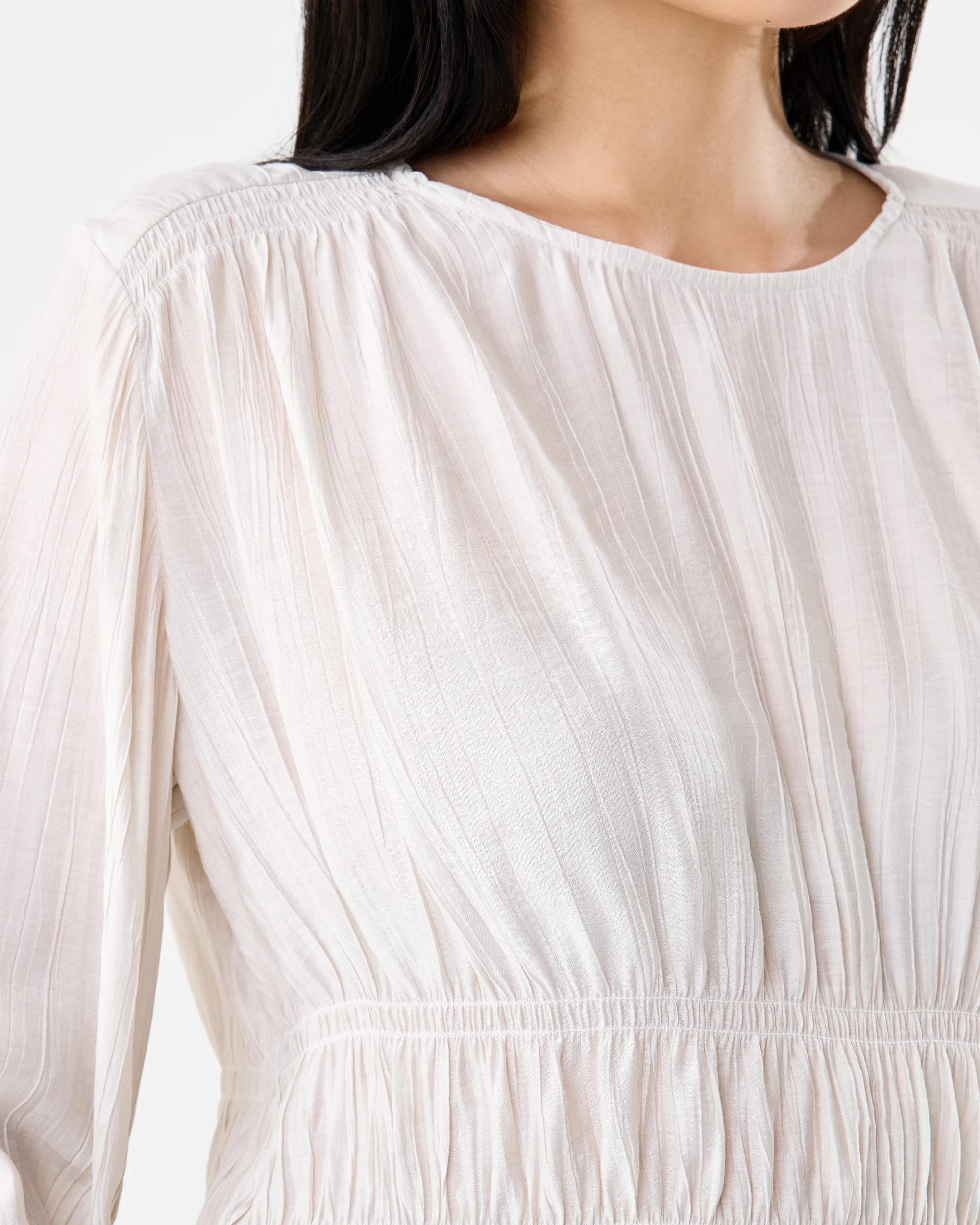 6 Long Sleeve Shirred Detail Top Nat Beige, 6 of 7