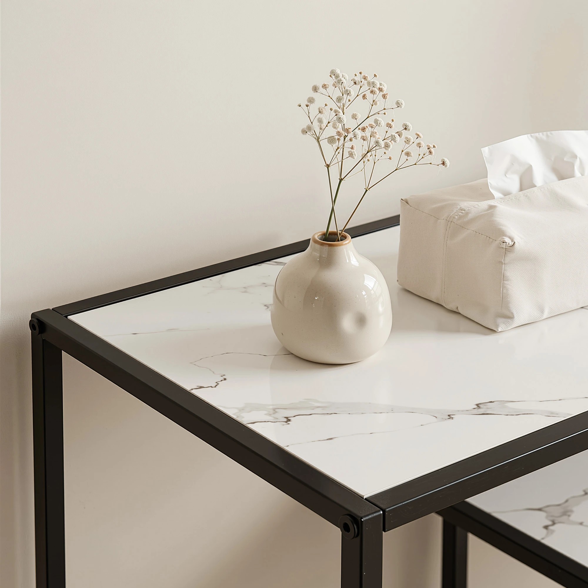 7 Artiss Console Table Entryway Hallway Marble Effect 4-Tier Storage Shelves - Black, 7 of 10