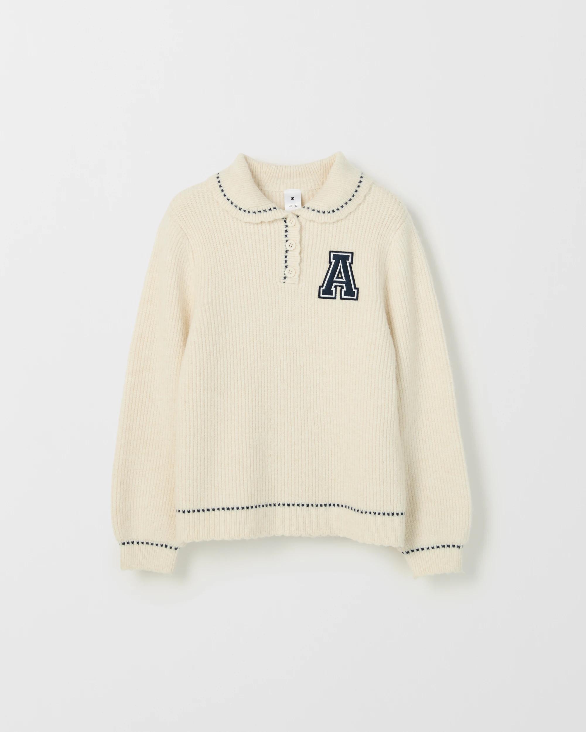 1 Target Kids Long Sleeve Collared Knit Jumper CREAM, 1 of 1