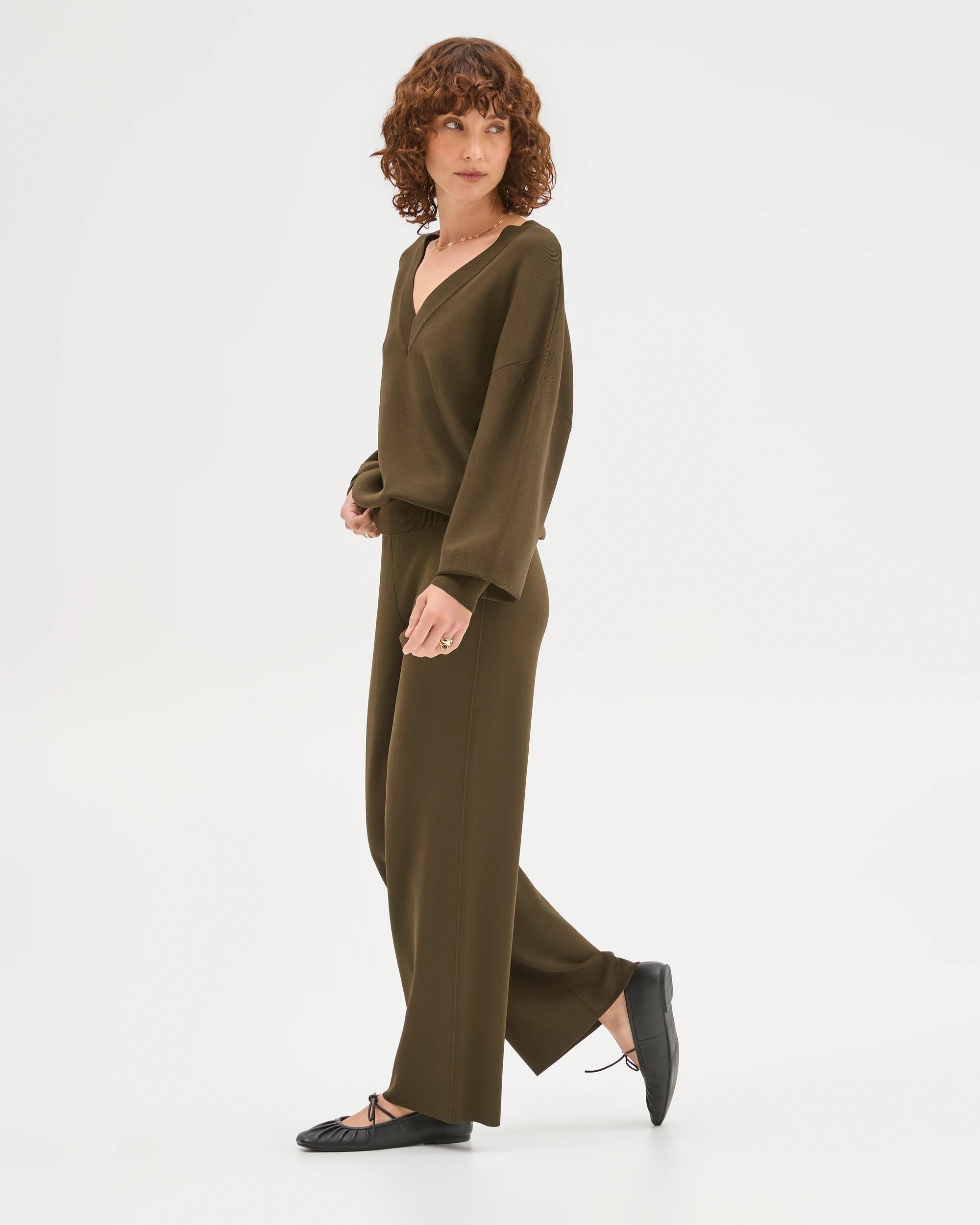 4 Preview Crepe Knit Straight Leg Pants DARK OLIVE, 4 of 6
