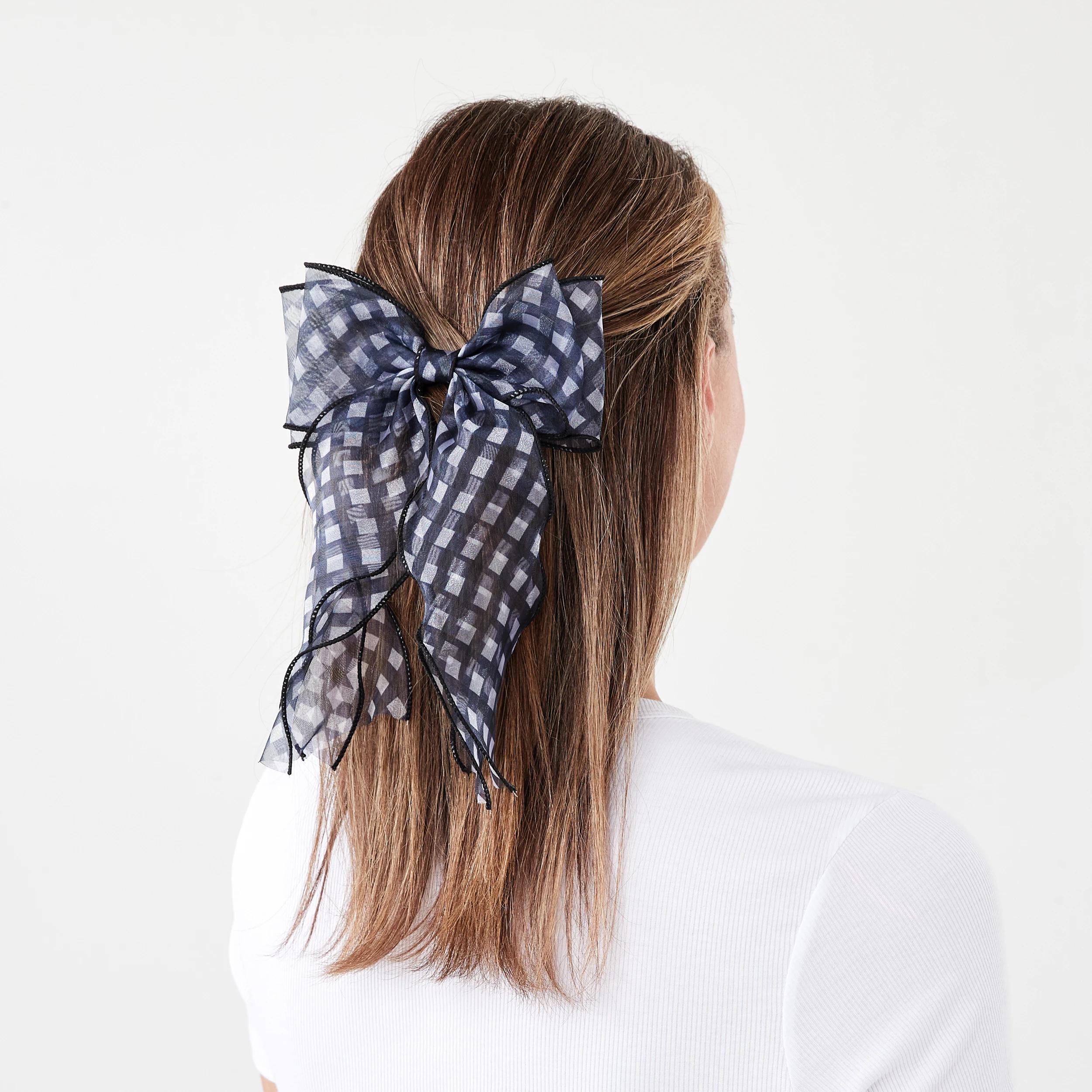 4 Black Organza Gingham Bow Hair Clip Black, 4 of 5