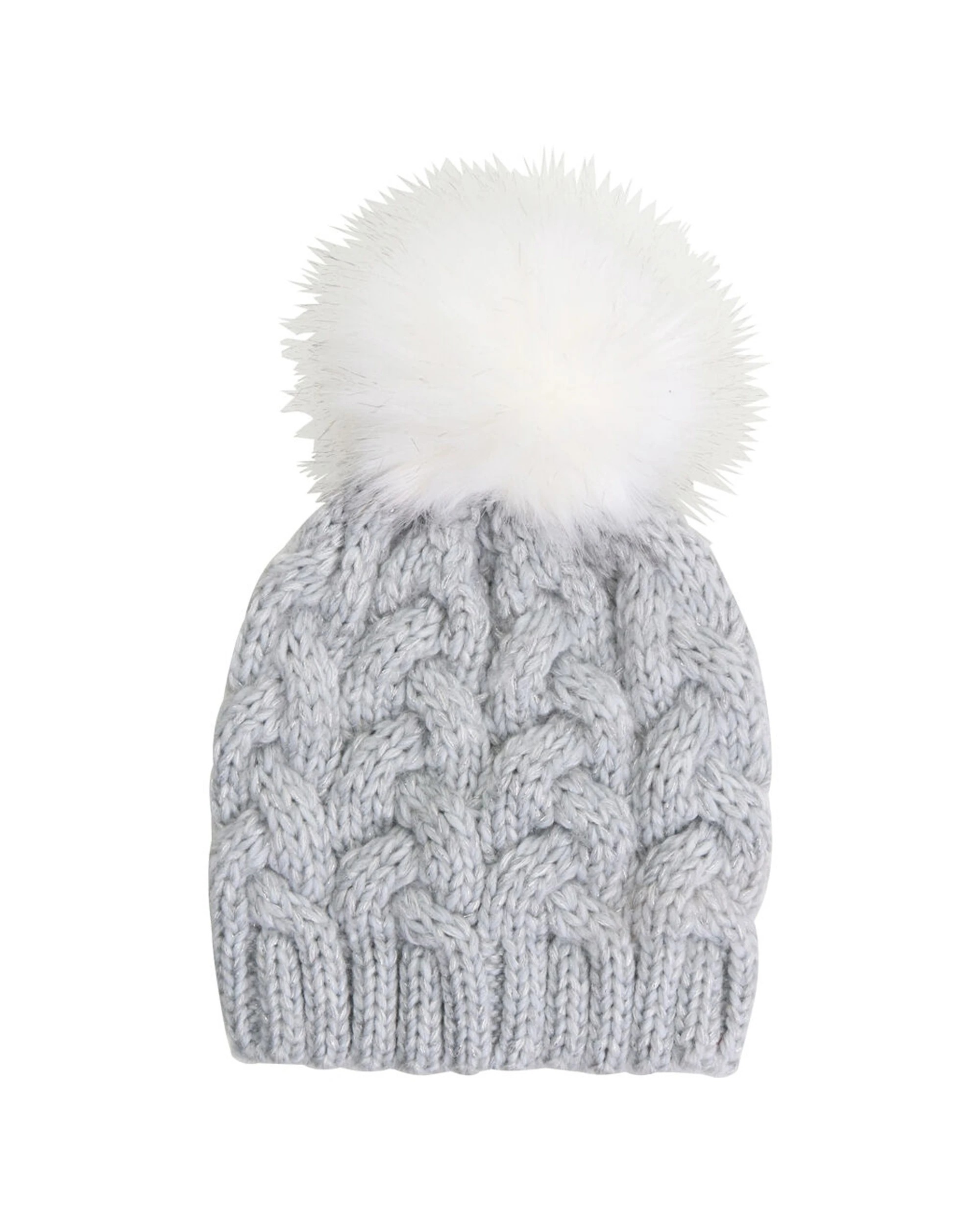 1 Wicked Sista Acrylic Braided Beanie With Pom Pom One Size Winter Hat - Grey, 1 of 1