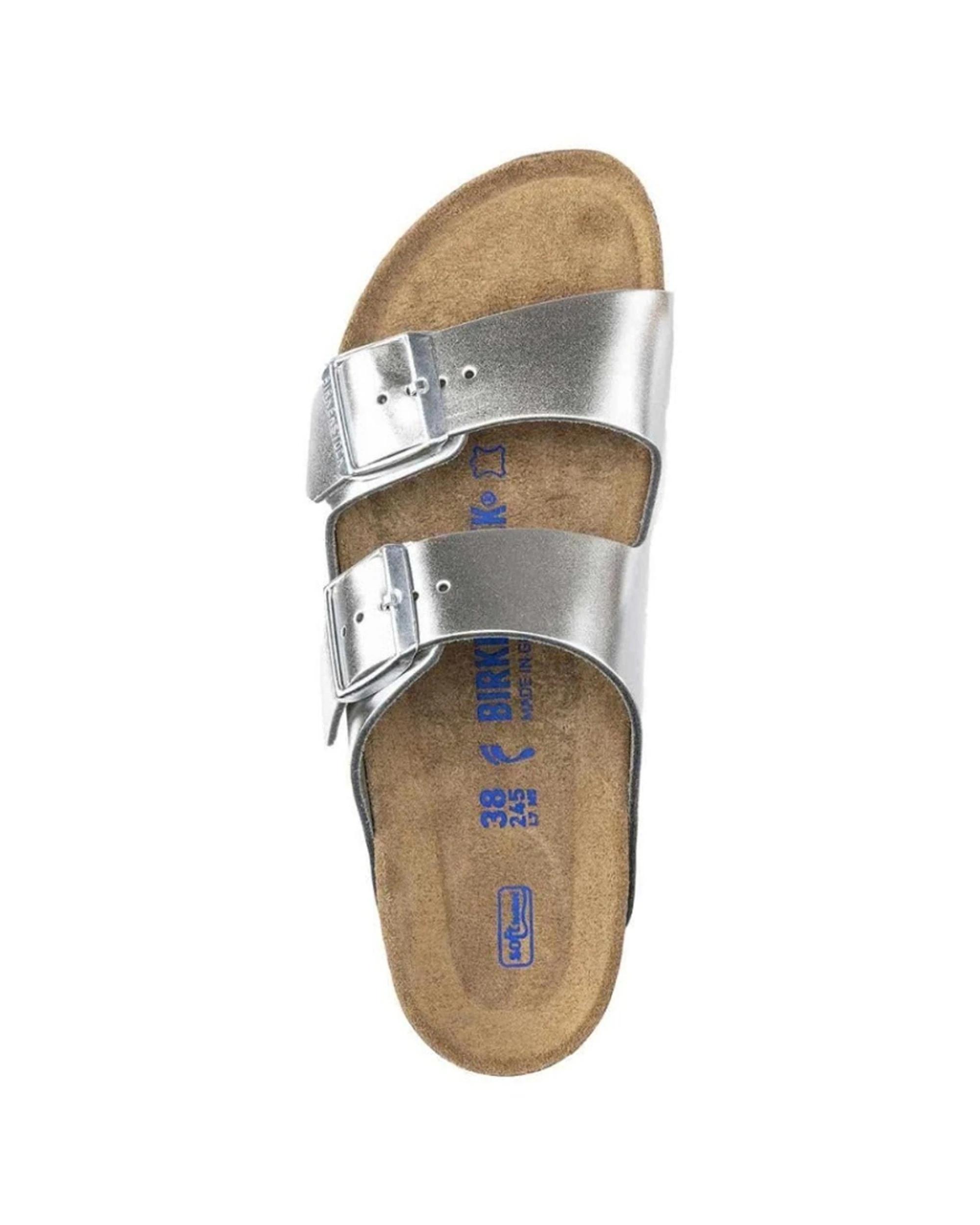 2 Birkenstock Arizona Soft Footbed Natural Leather Sandals Narrow METALLIC SILVER, 2 of 6