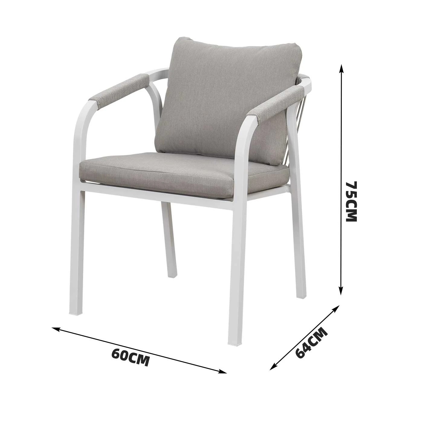 6 Moda Living La Perouse White Aluminium Outdoor Dining Chairs with Arms - Light Beige Rope and Cushion (Set of 2) - White, 6 of 10
