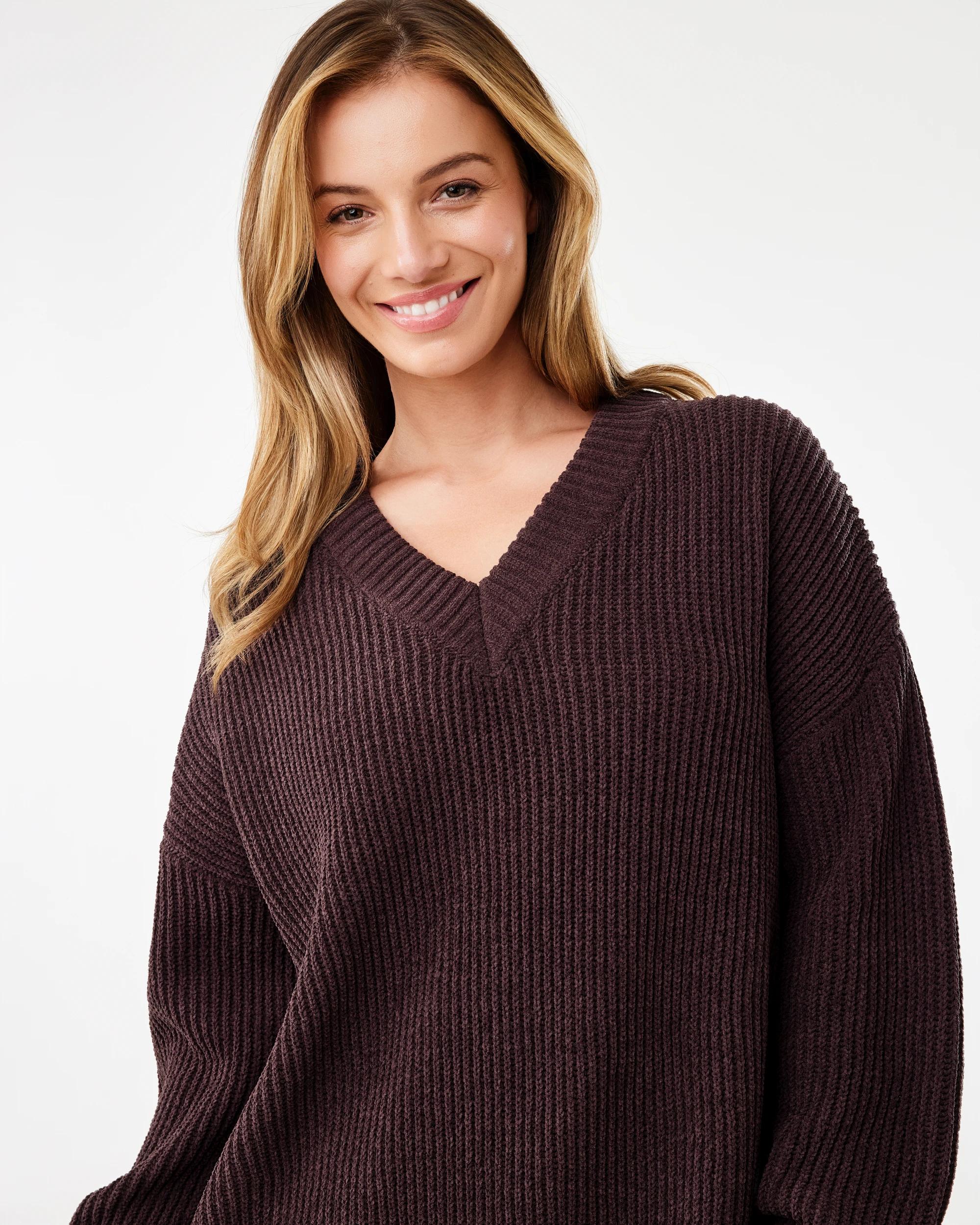 4 Chenille V Neck Jumper Melt Brown, 4 of 6