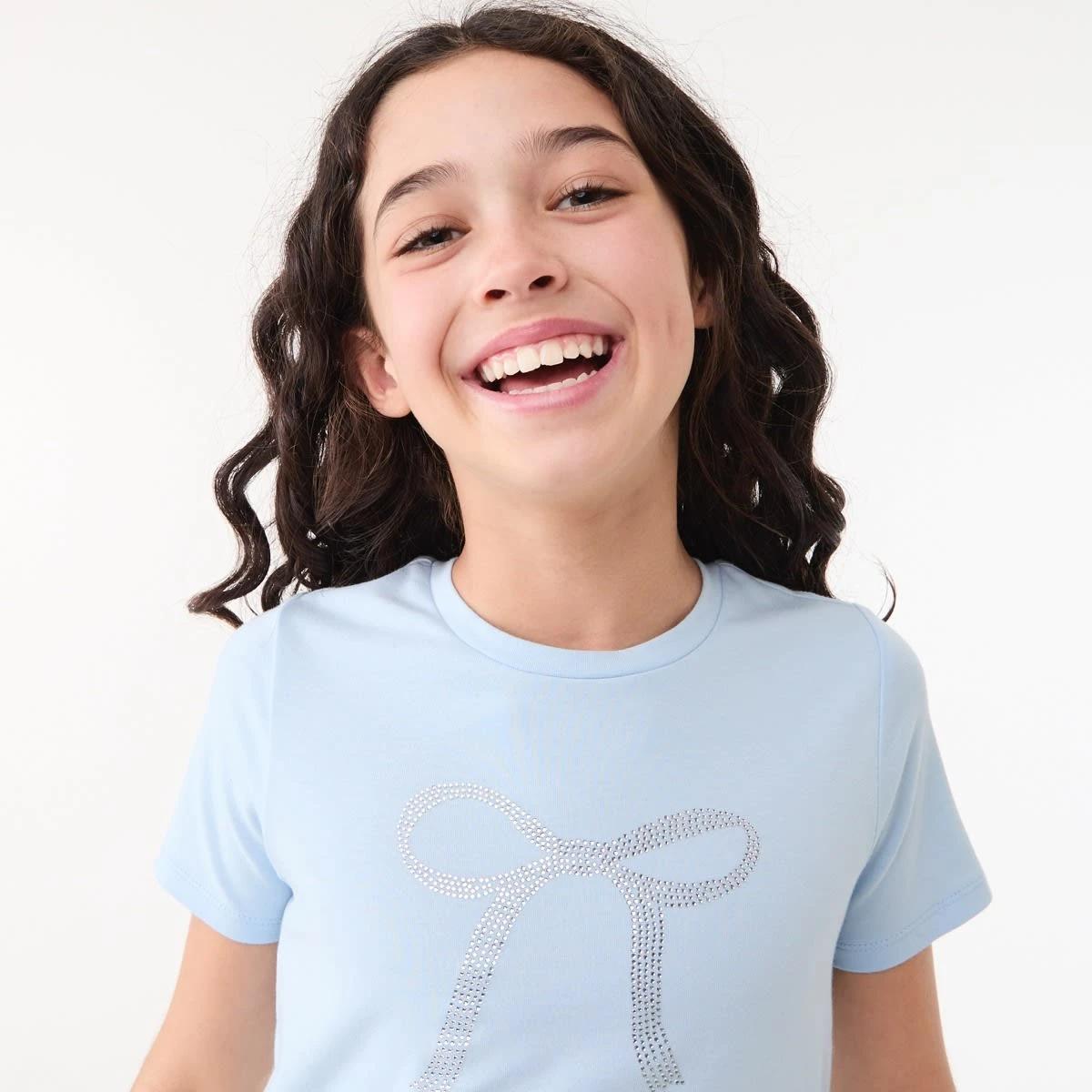 3 Short Sleeve Embellished T-shirt DIAMONTE BOW ICE MIST, 3 of 6