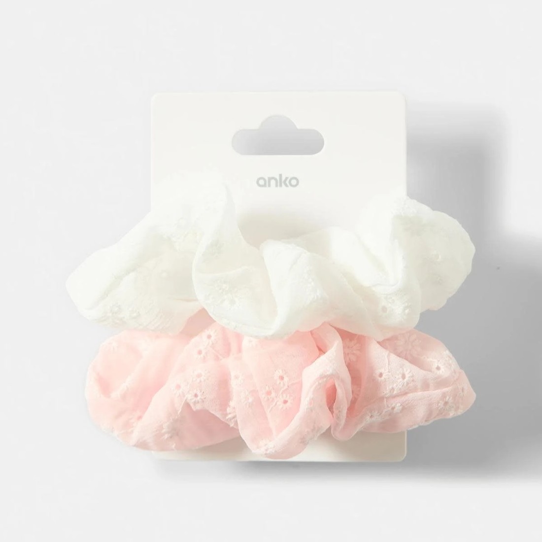 5 2 Pack Embroidered Flower Hair Scrunchies - Pink and White, 5 of 5