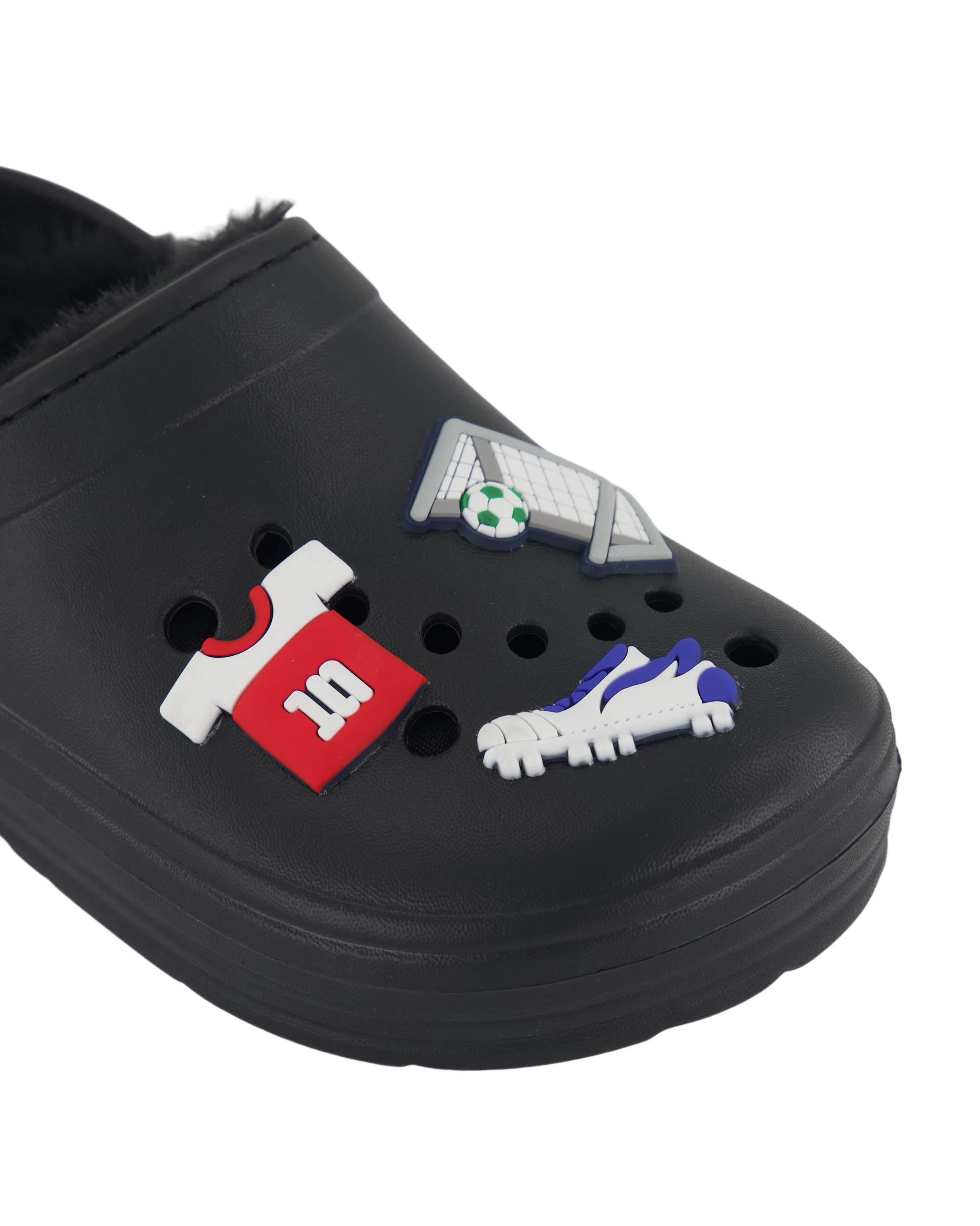 3 Senior Faux Fur Lined Clogs Blk Soccer, 3 of 3