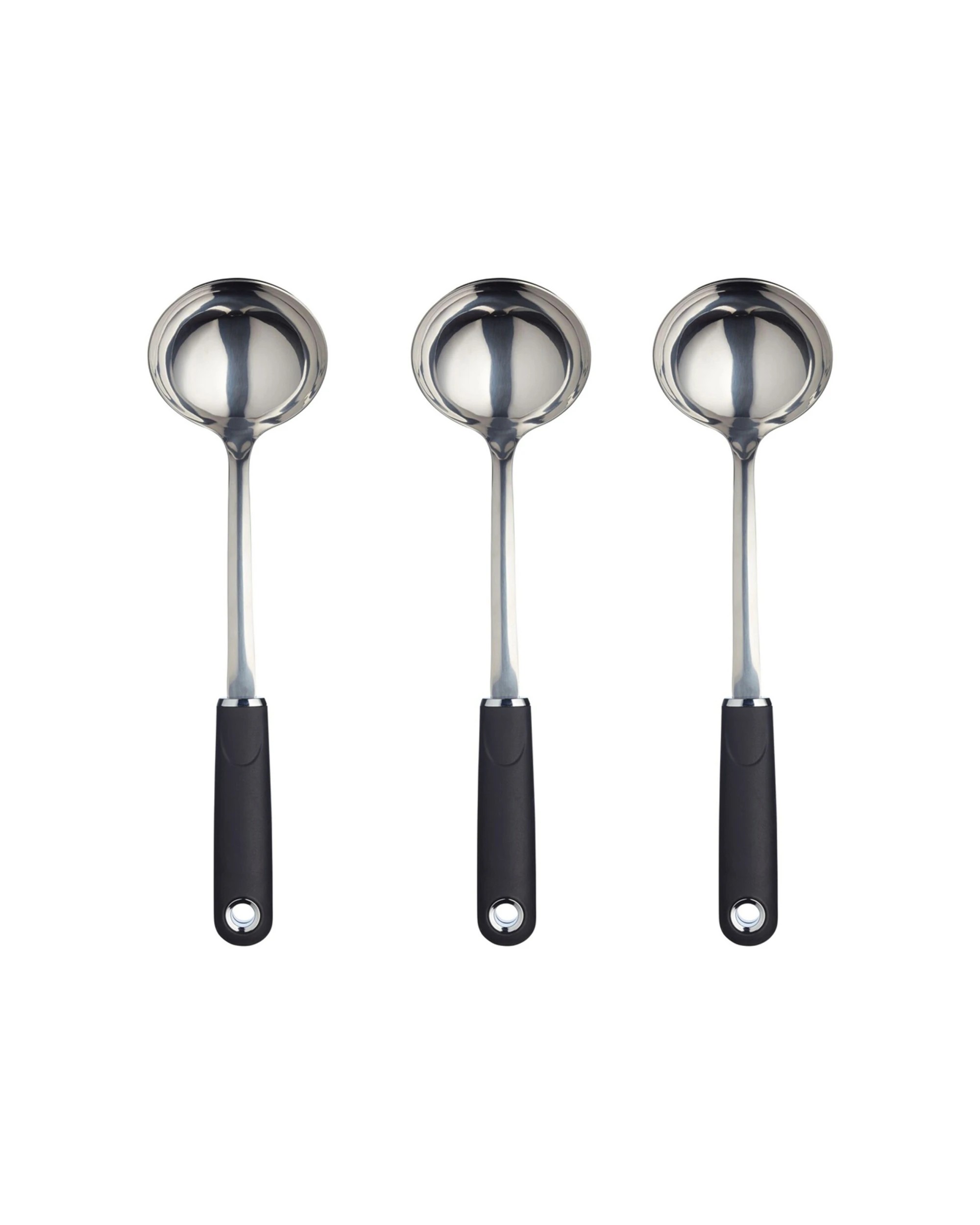 1 Mastercraft 3PK Soft Grip Stainless Steel Soup Ladle 34cm - Black, 1 of 3