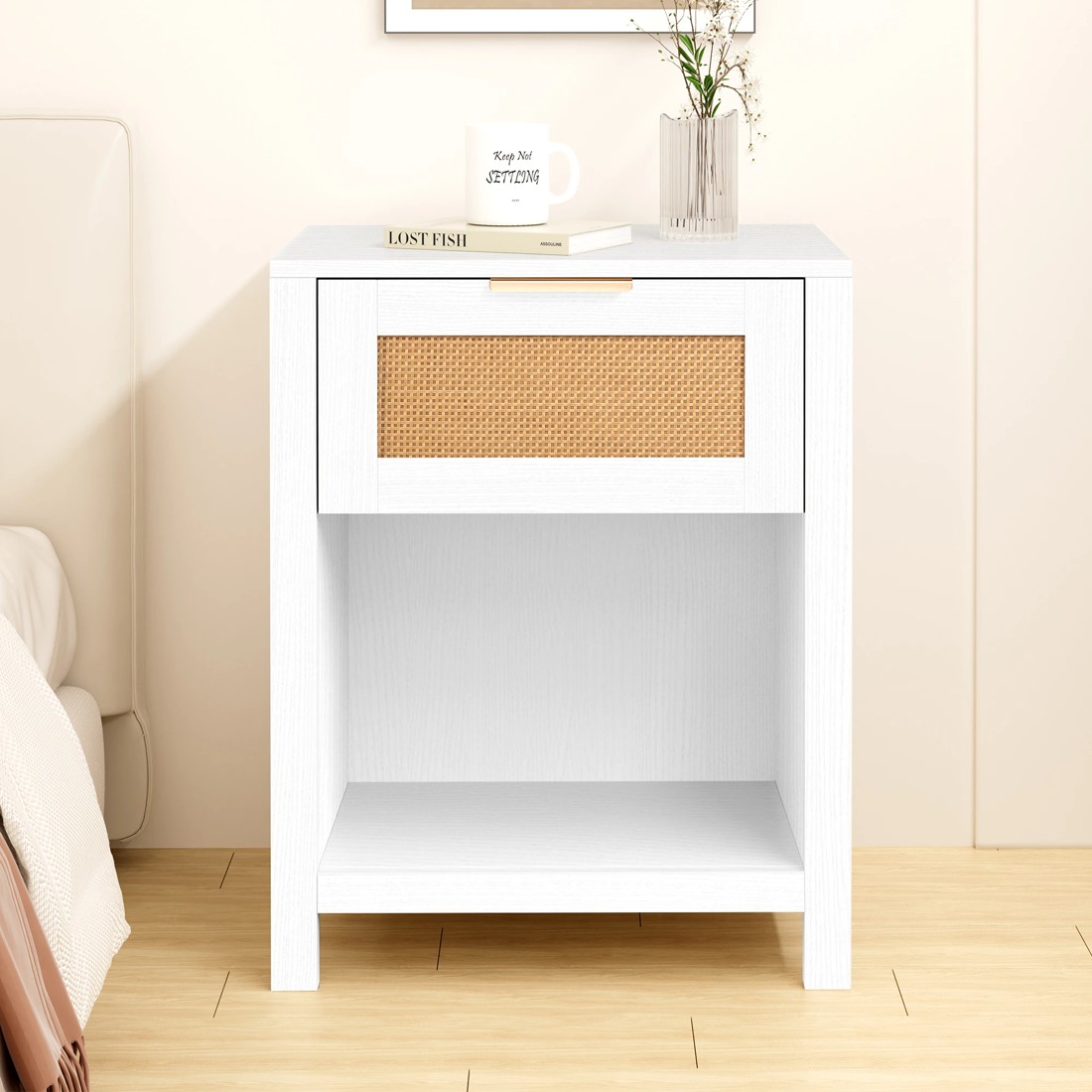 5 Alfordson Bedside Table Nightstand Side End 1 Drawer Storage Shelf - White, 5 of 10