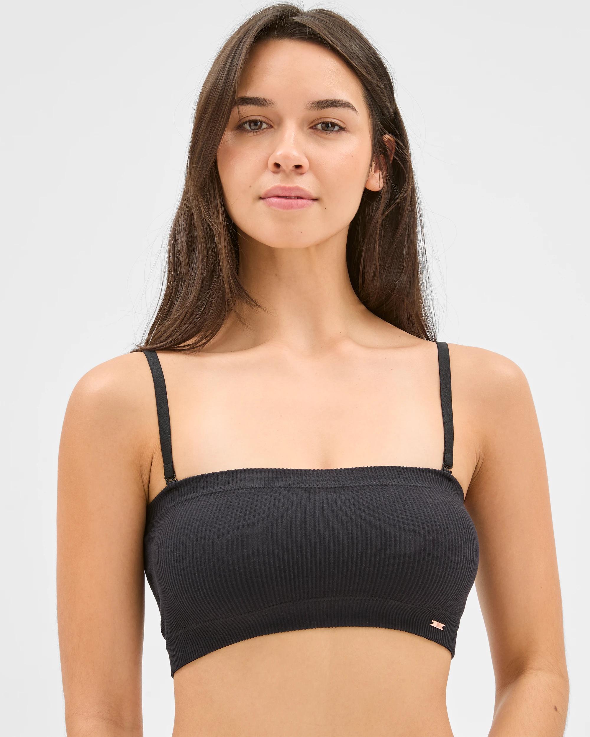 1 Ribbed Seamfree Bandeau Crop Top - Lily Loves BLACK, 1 of 4