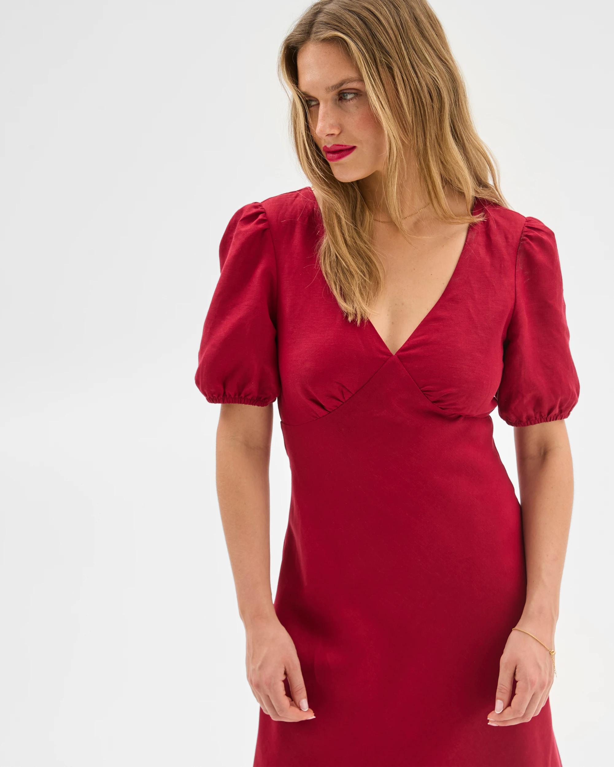 5 European Linen Blend Puff Sleeve Maxi Dress - Lily Loves RHUBARB, 5 of 6